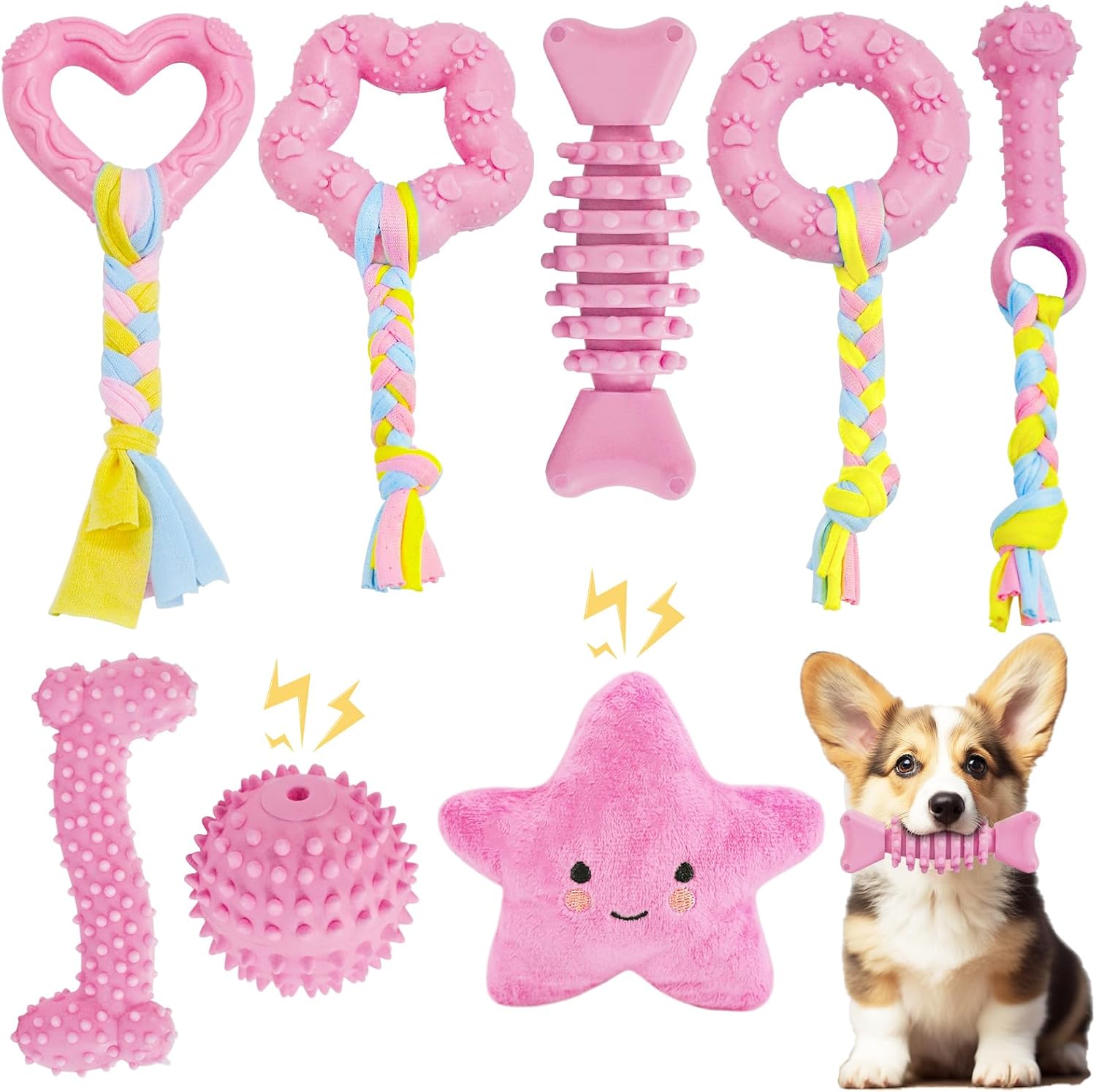 MRSOHRET Juguetes para cachorros, paquete de 8 juguetes masticables...