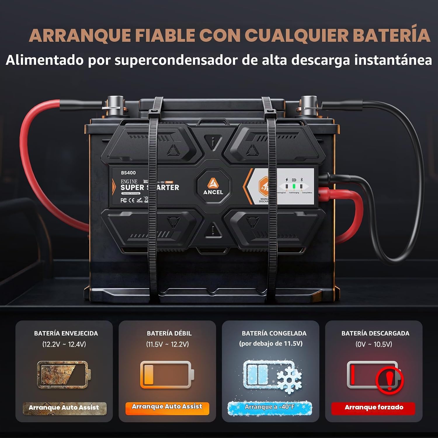 ANCEL BS400 Super Starter, arrancador de súper condensador conectad...
