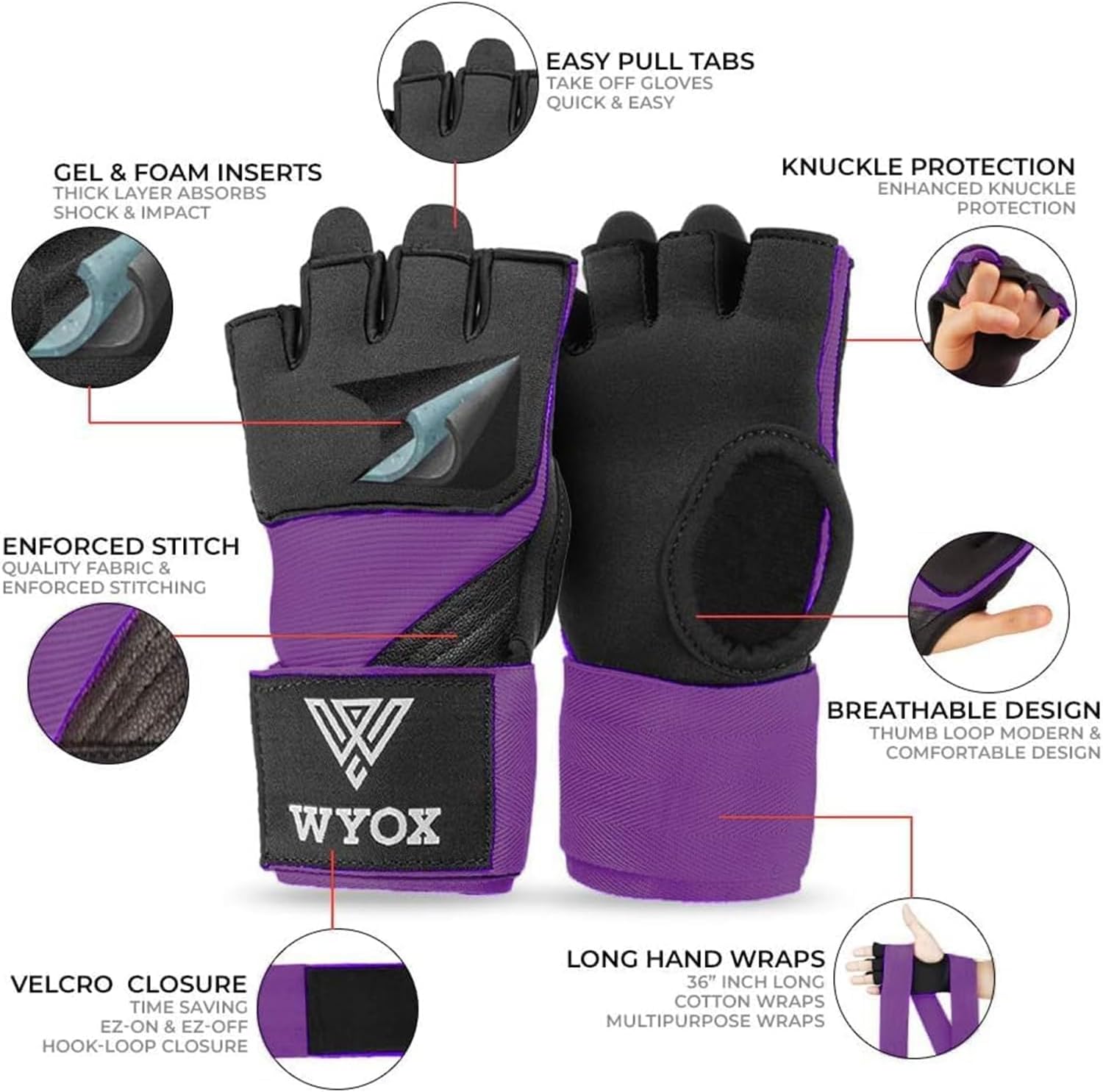 WYOX Guantes interiores de boxeo de gel para hombres y mujeres, cor...