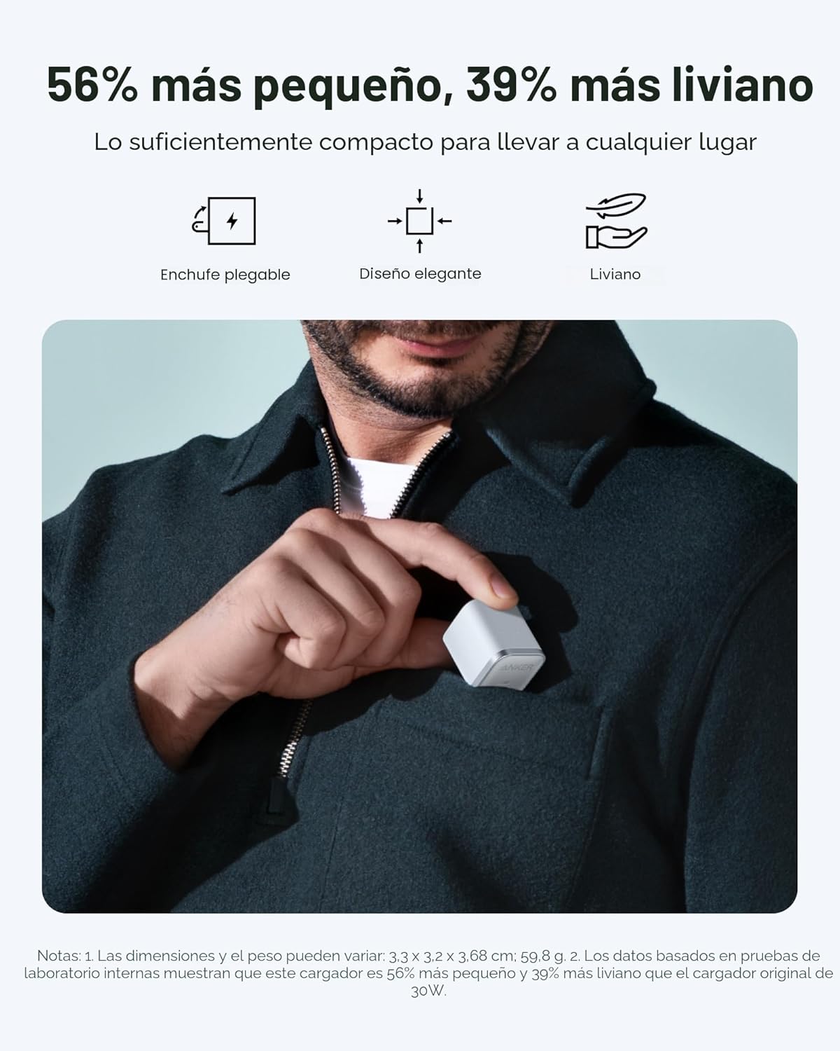 Anker Cargador nano, carga rápida de 45 W, enchufe compacto y plega...