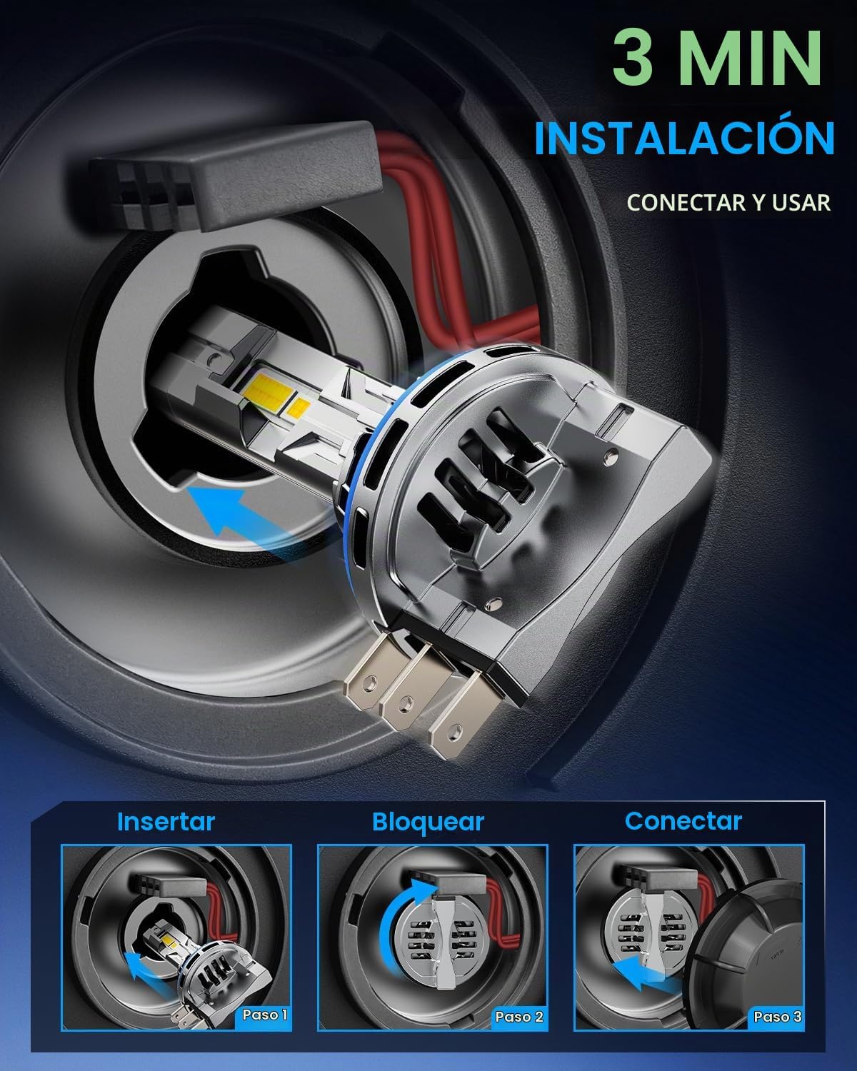 AUTOONE Bombillas LED H15, 70000LM 6000K blanco frío, 14 veces bril...