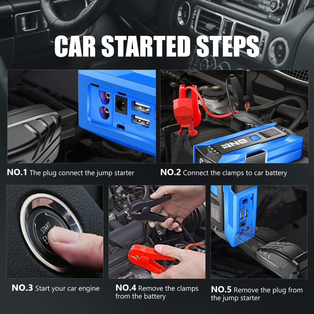 DNA Motoring 12V 2000A Pico Arrancador portátil multifuncional de b...