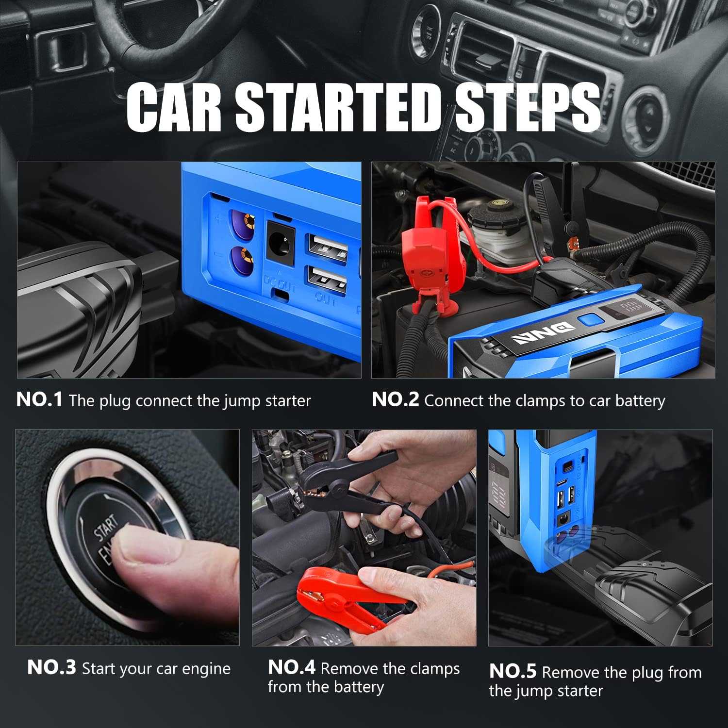 DNA Motoring 12V 2000A Pico Arrancador portátil multifuncional de b...
