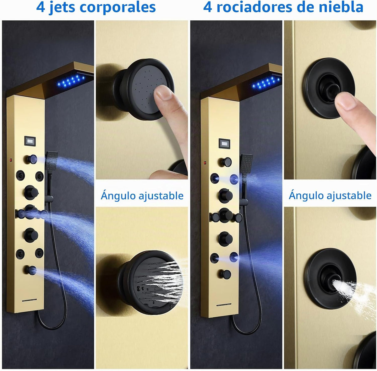 POPFLY Sistema de torre de panel de ducha de cascada LED, 4 chorros...