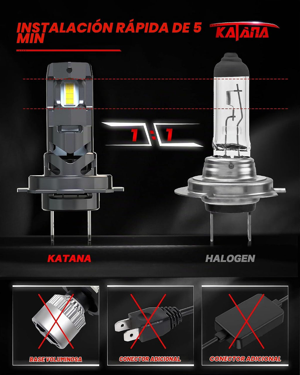 KATANA Bombillas H7, no requiere adaptador, 400% de brillo, 6500 K,...