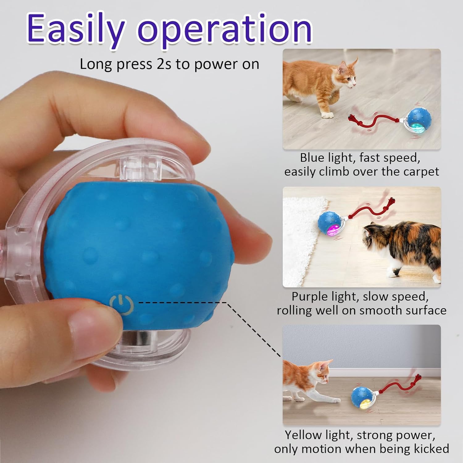 Giociv Pelota de juguete interactivo para gatos de interior que rue...