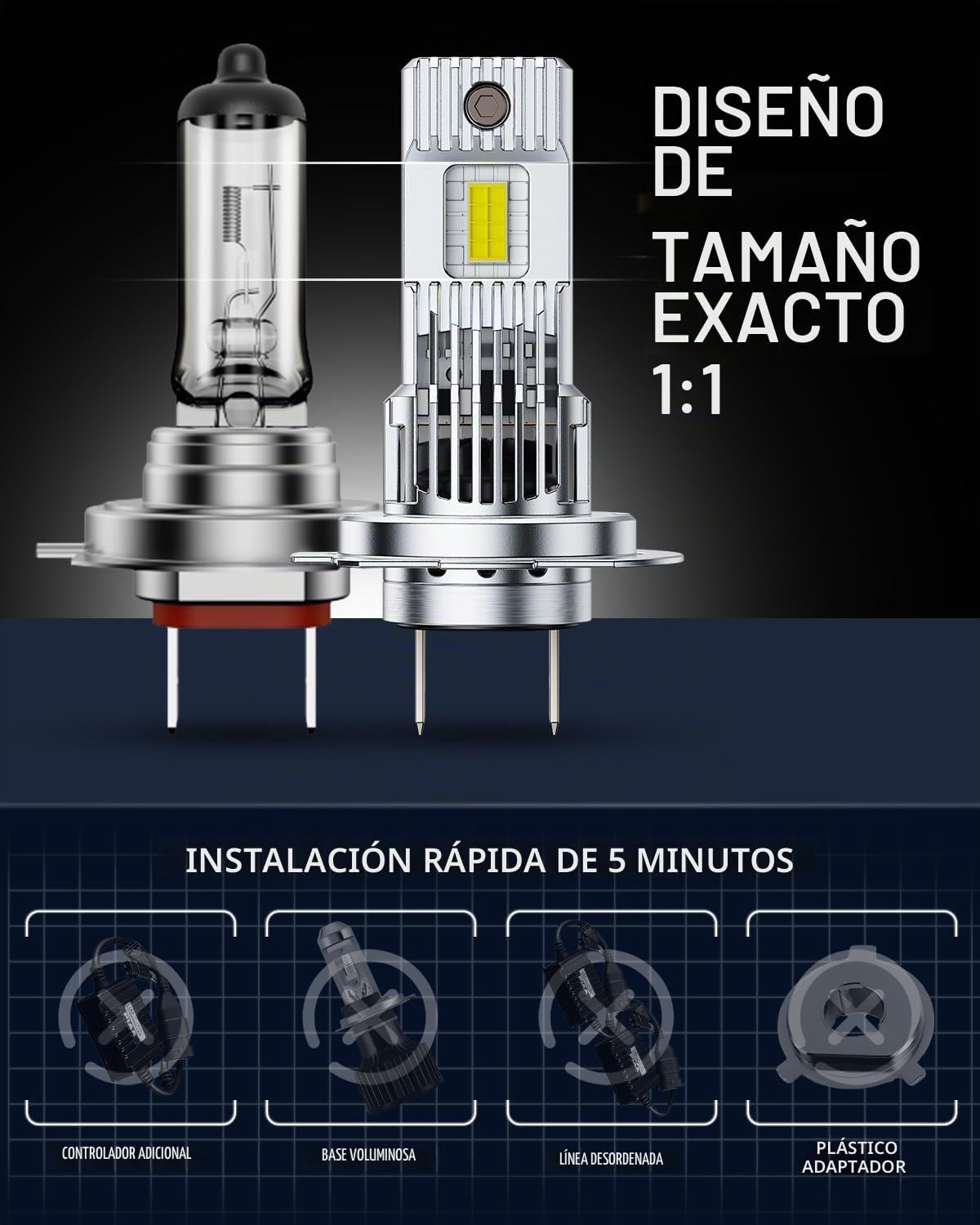AUXITO Bombillas H7, bombilla H7, no requiere adaptador, 1000% de b...