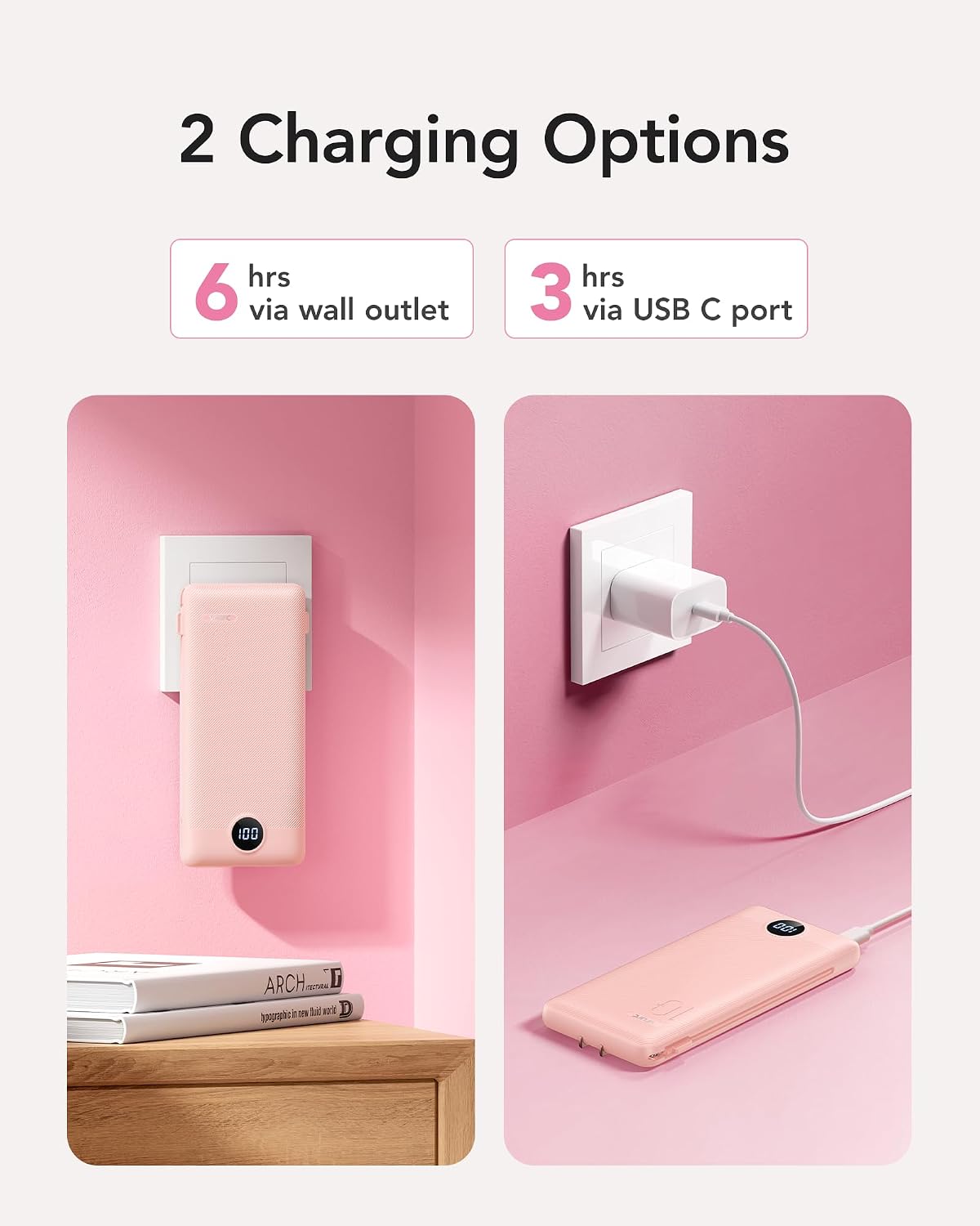 VRURC Cargador portátil con enchufe de pared, cargador portátil de...