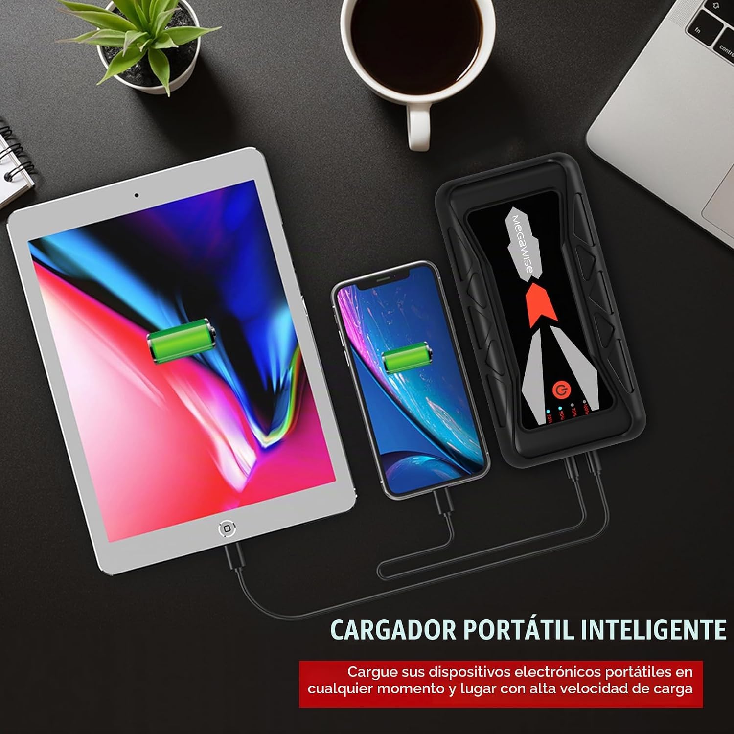 MEGAWISE Arrancador de batería de coche de 1500A pico 16800mAh (has...
