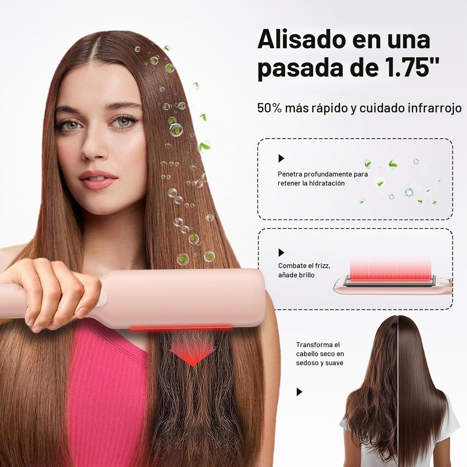 HITTIONA - Plancha de cerámica para mujer, cabello grueso, color ro...