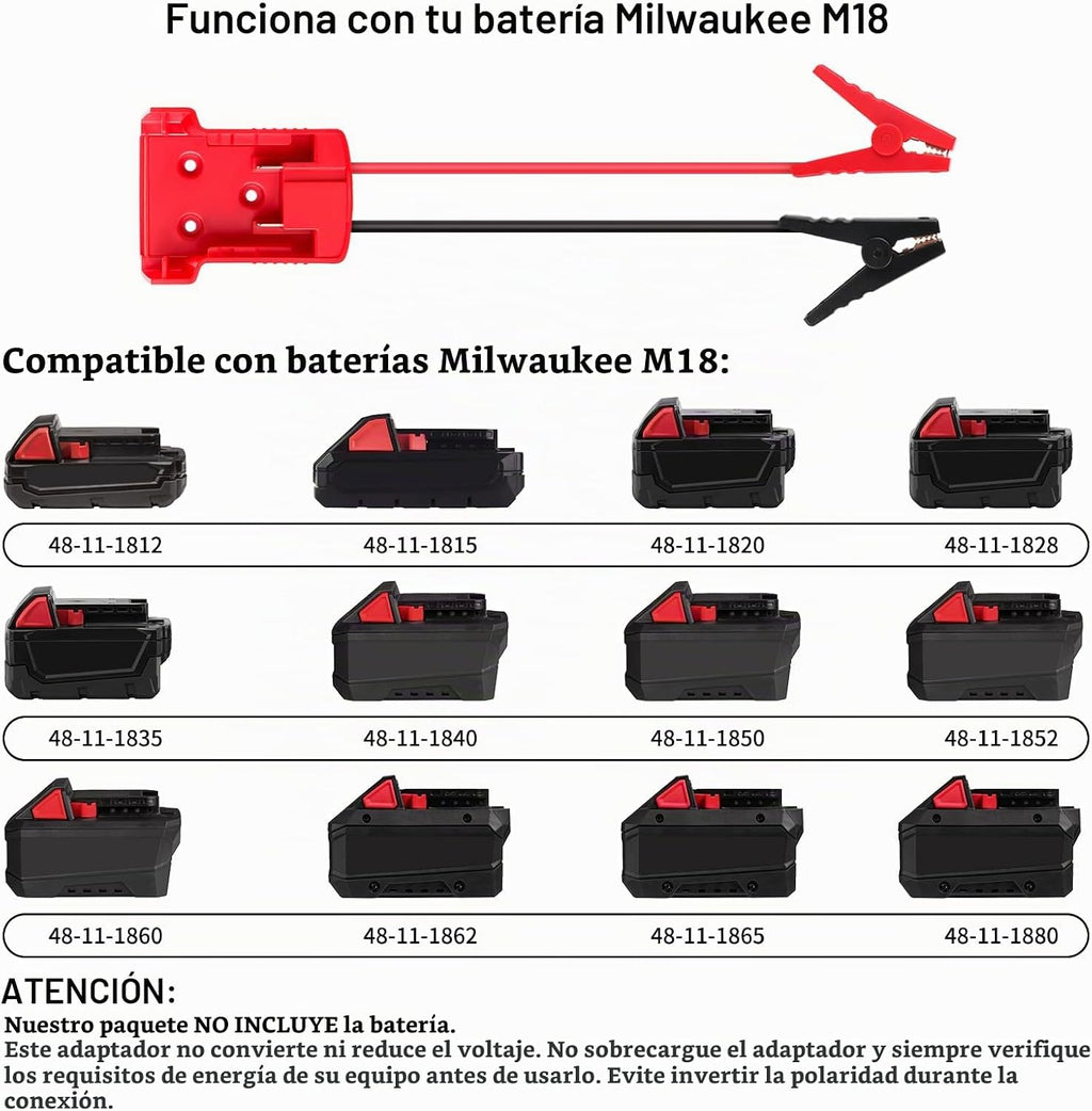 Cables de arranque para batería Milwaukee M18 de 18 V, cable de ref...
