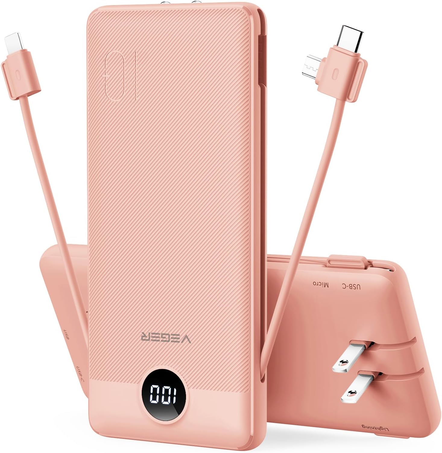 VEGER Cargador portátil para iPhone con cables incorporados y enchu...