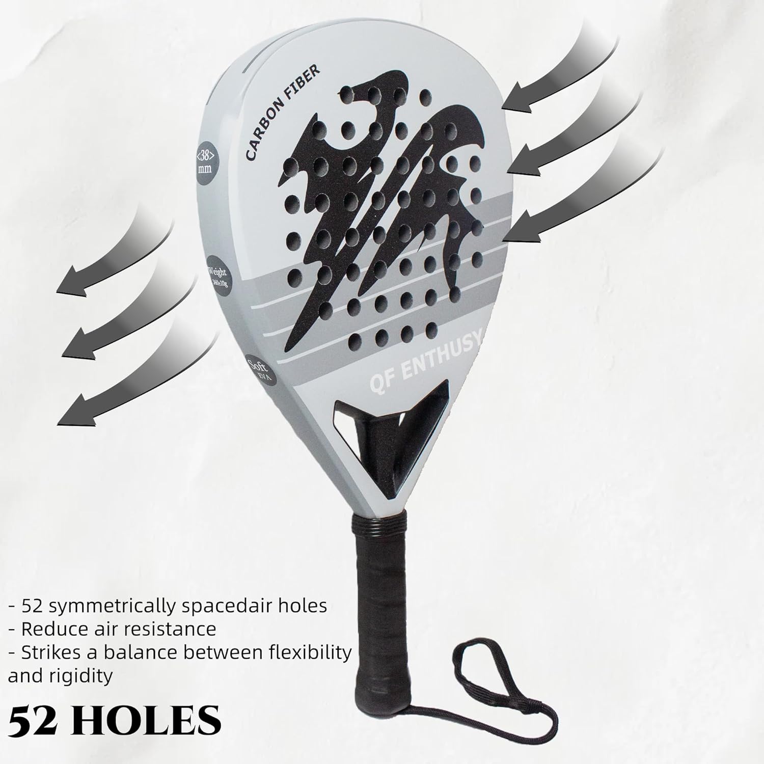Pala de Padel, Pala de Padel de Superficie de Fibra de Carbono, Lig...