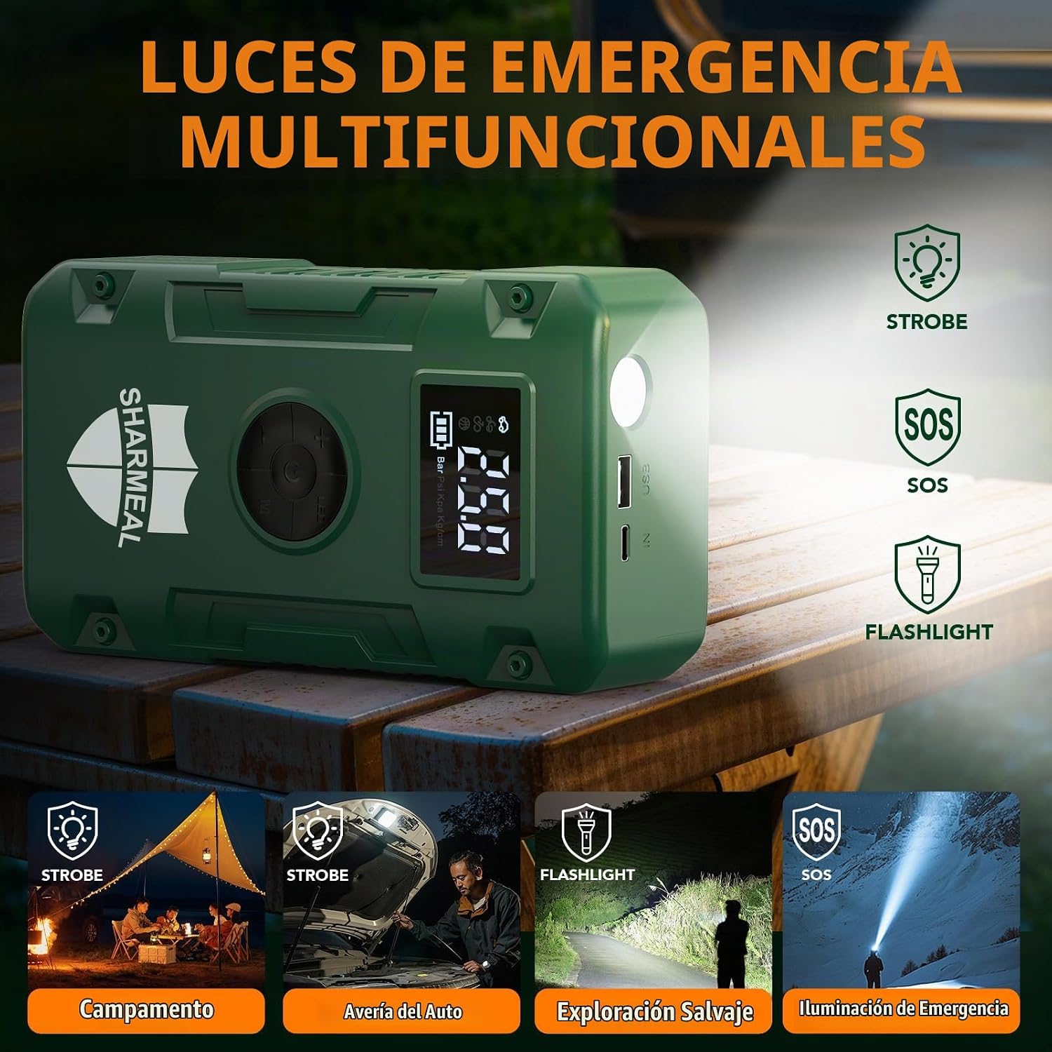 Sharmeal Arrancador de batería de coche de 7000 A, 12 V con compres...