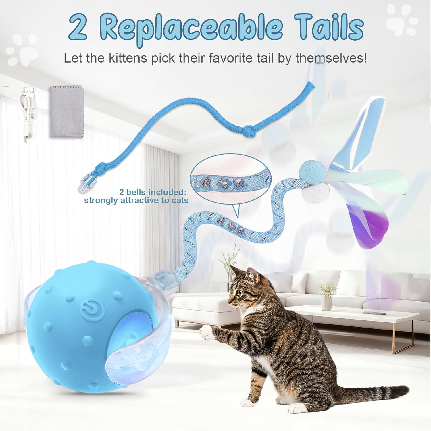 Pelota de juguete motorizada inteligente interactiva para gatos, 2...