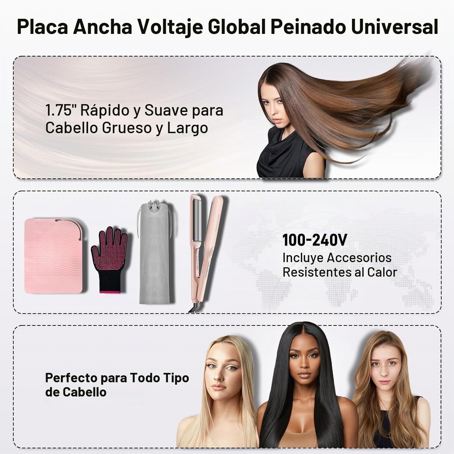 HITTIONA - Plancha de cerámica para mujer, cabello grueso, color ro...