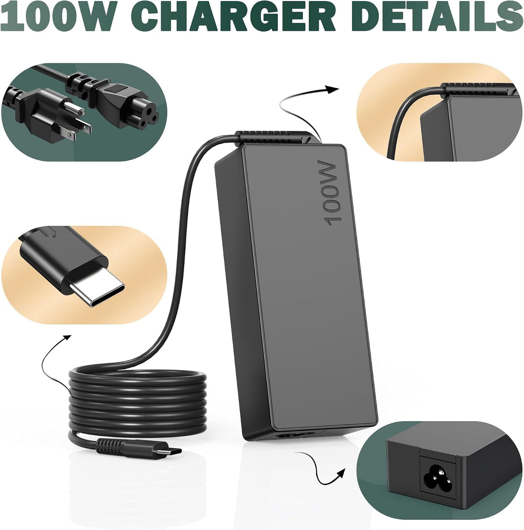 Cargador universal para portátil USB C de 100 W, compatible con Len...