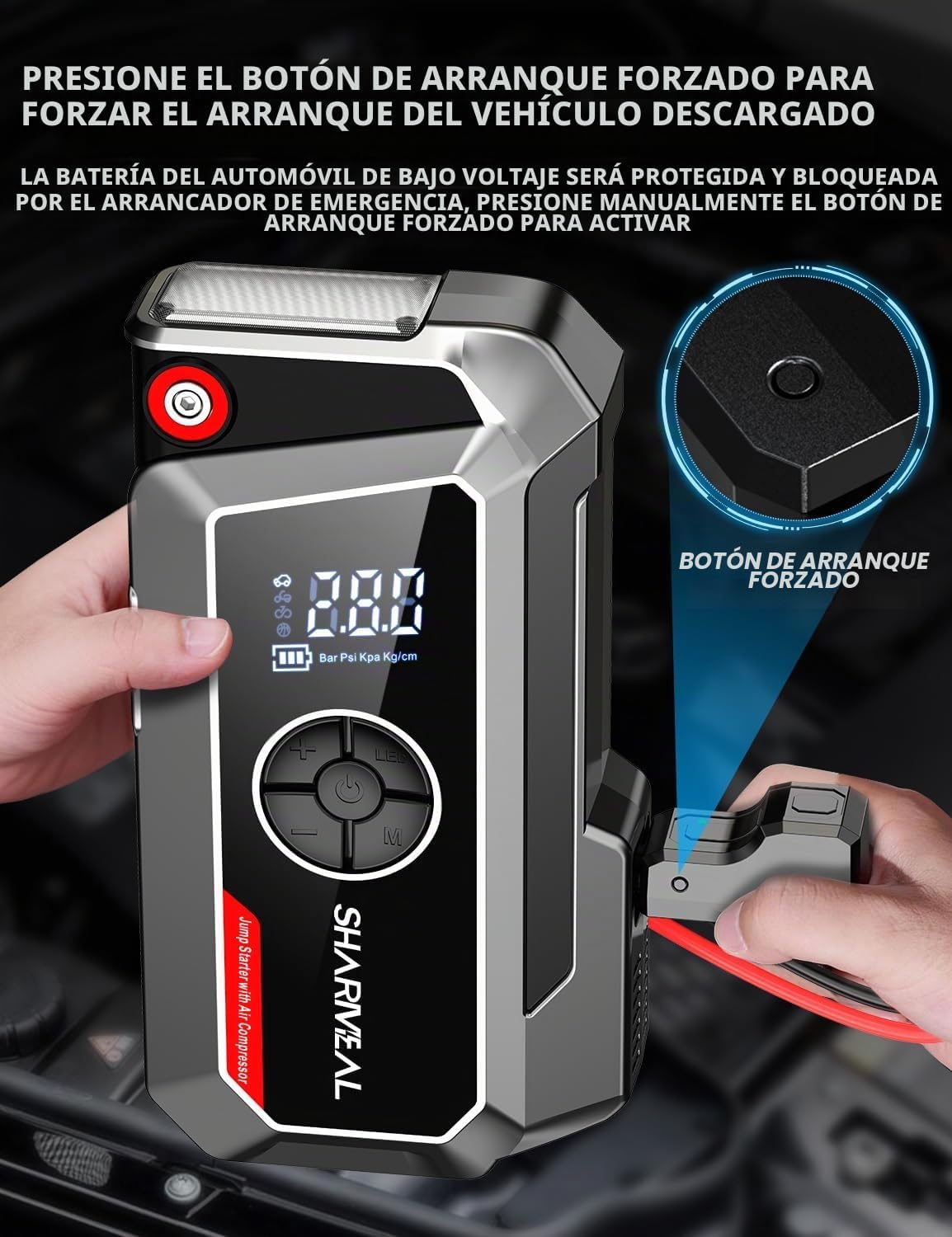 Sharmeal Arrancador de salto con compresor de aire, batería de coch...