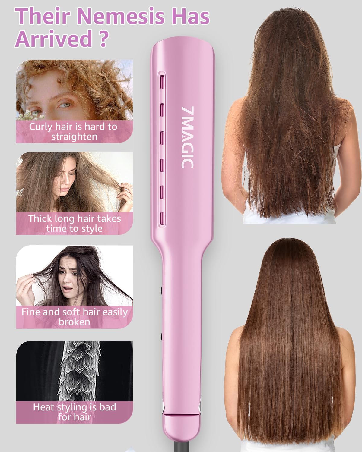 7MAGIC Alisadora de Cabello Nano Titanio, Plancha Plana de 1.7"...