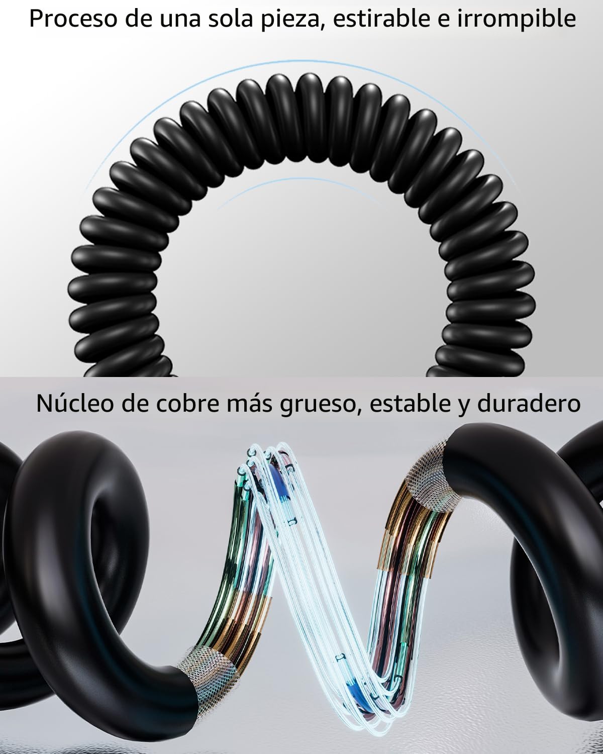 2 unidades de cable USB C enrollado, cable de carga rápida USB a US...