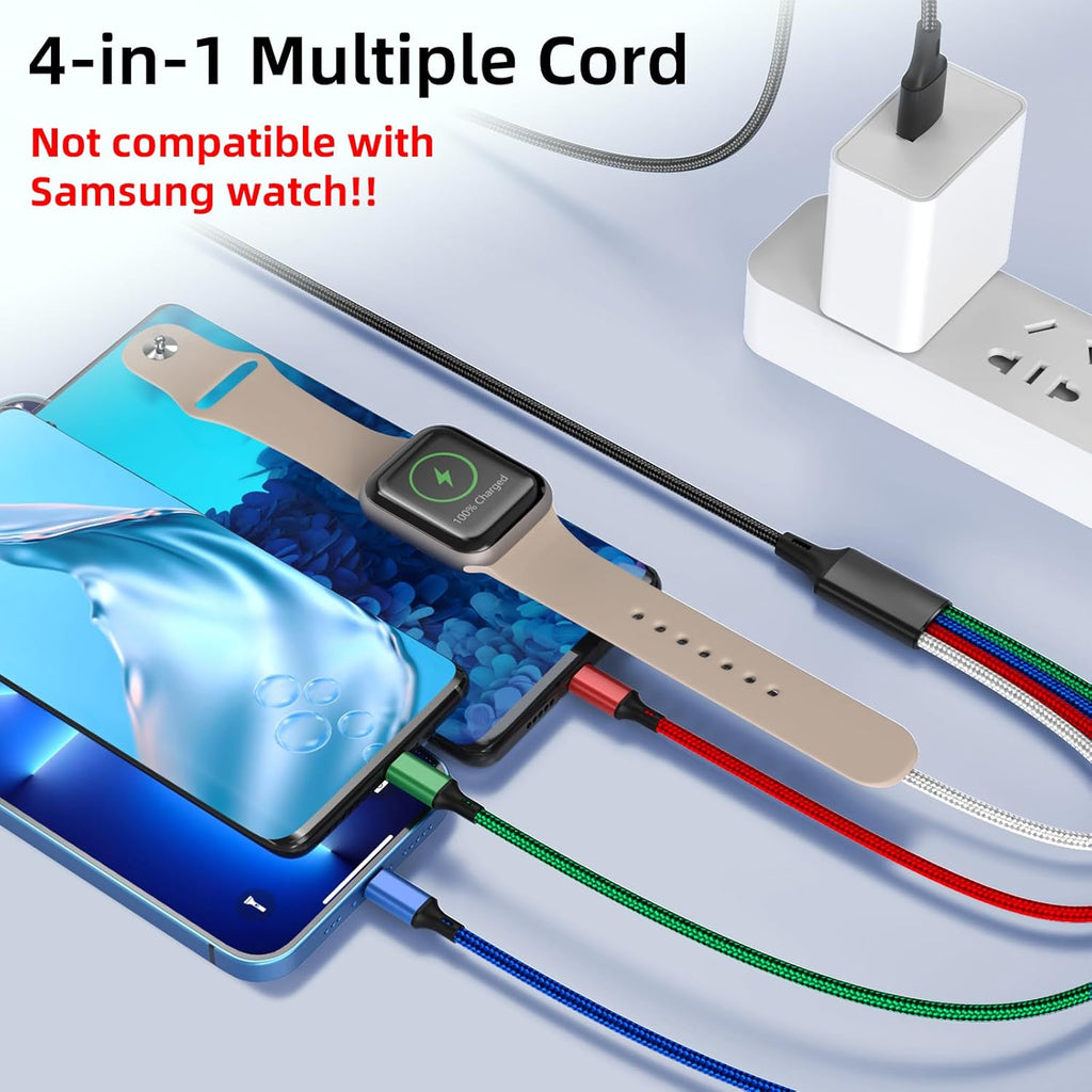 Paquete de 2 cargadores de 5 pies 4 en 1 para Apple Watch, cargador...