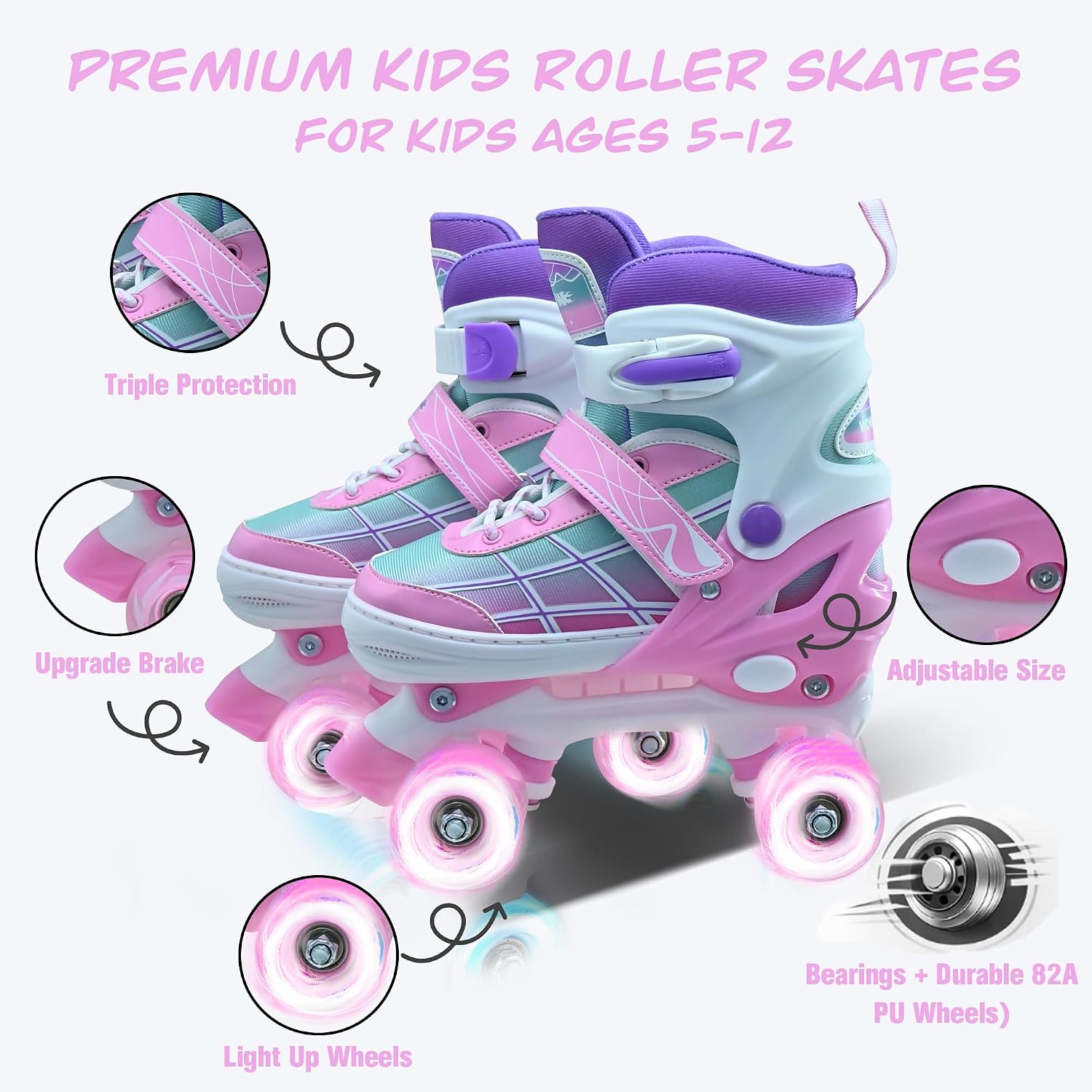 CLAVISPARK - Patines de ruedas para niños y niñas, 4 tamaños ajusta...