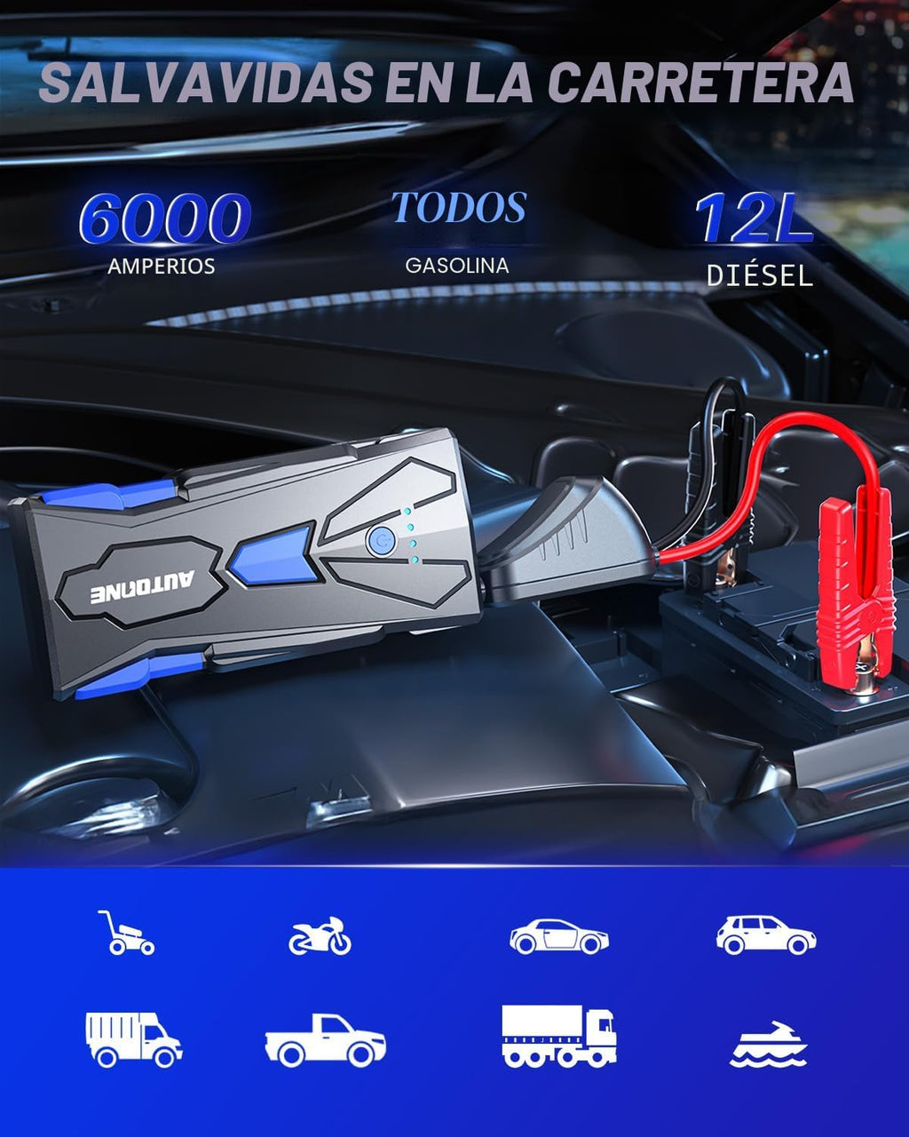 AUTOONE Arrancador de batería de coche de 6000 A hasta todos los mo...