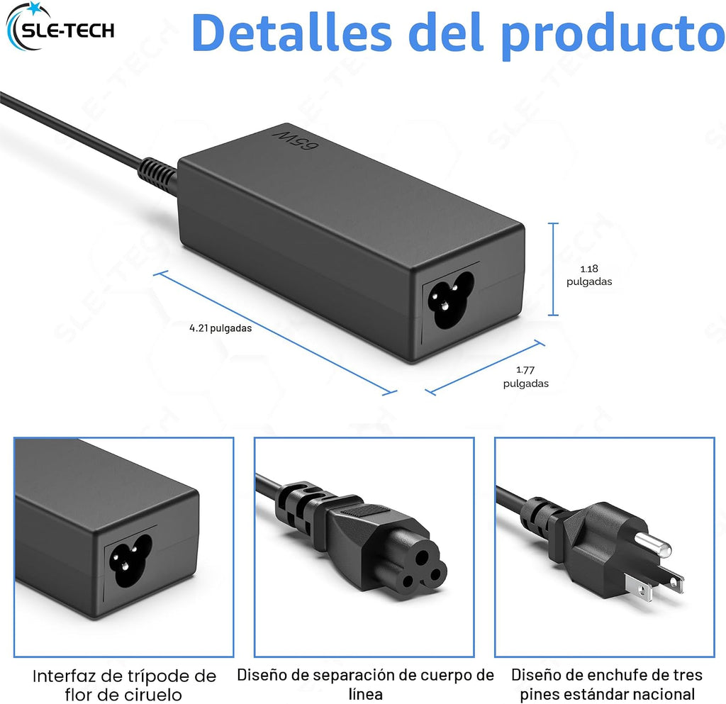 SLE-TECH Adaptador de CA USB C de 65 W compatible con Lenovo Thinkp...