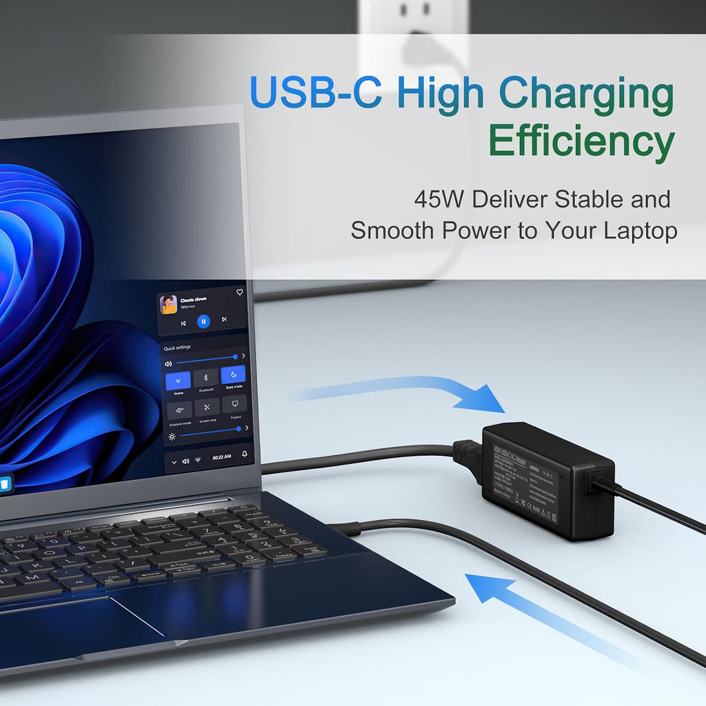 Cargador USB-C para portátil de 45 W compatible con HP Chromebook X...