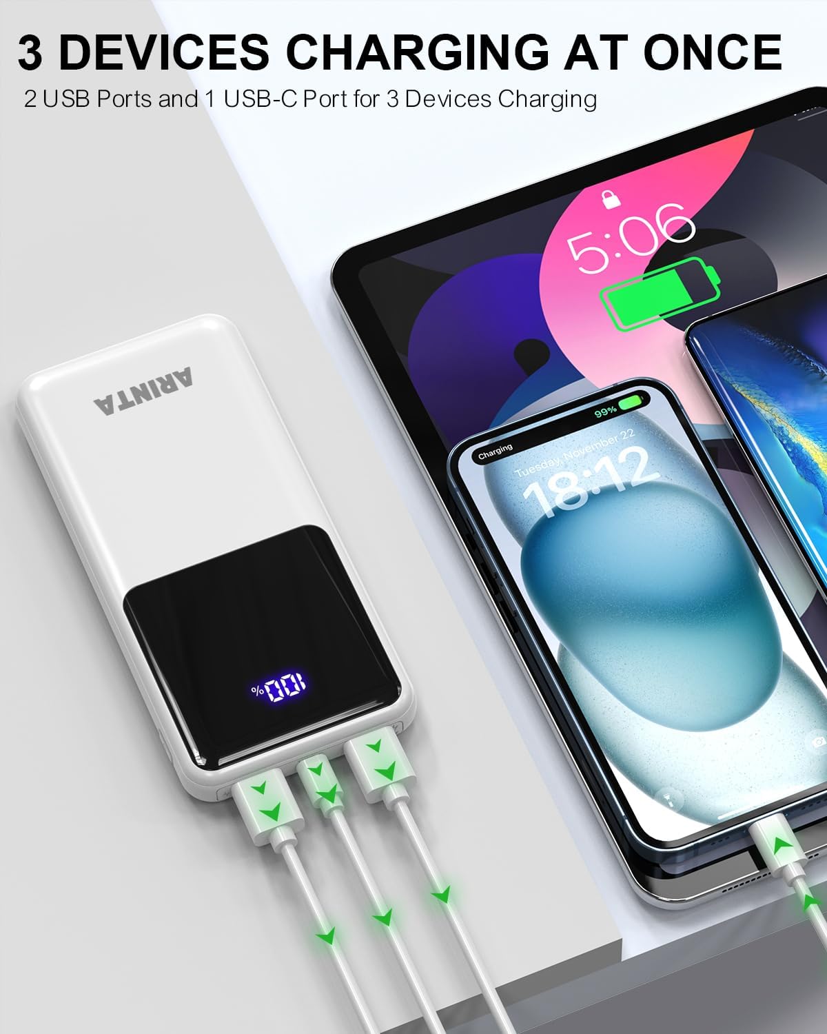 ARINTA Cargador portátil Power Bank de 10000 mAh PD 22.5 W, batería...