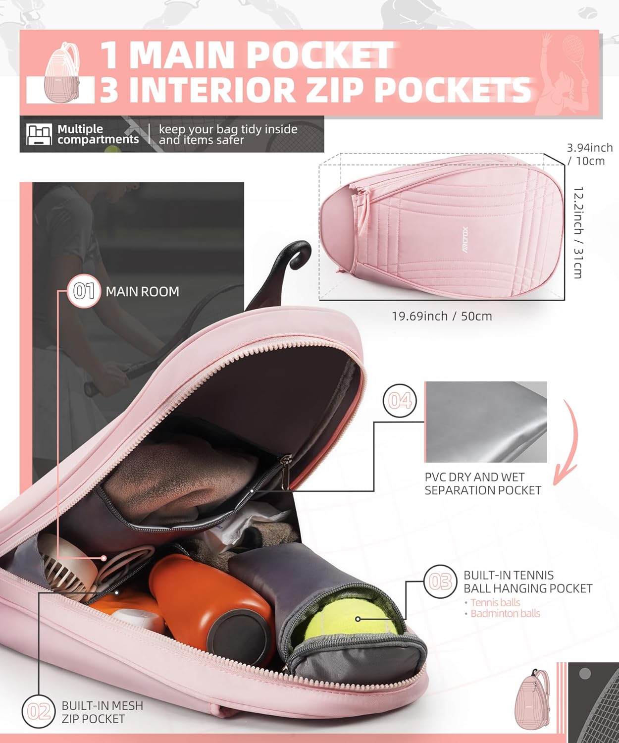 ARCFOX Mochila para raqueta de tenis 2 en 1 de gran capacidad para...