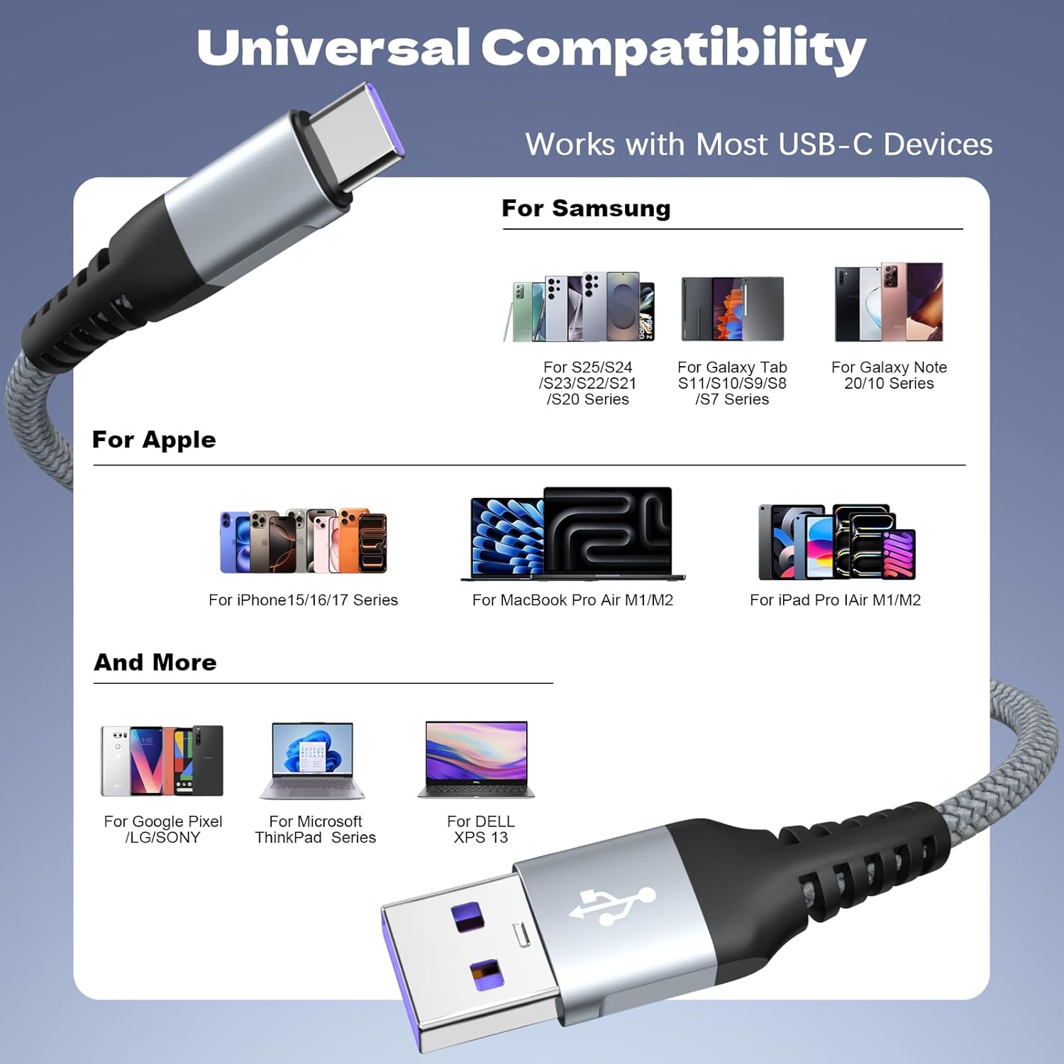 Cable USB A a USB C para CarPlay [2 unidades de 6 pies], cable de c...