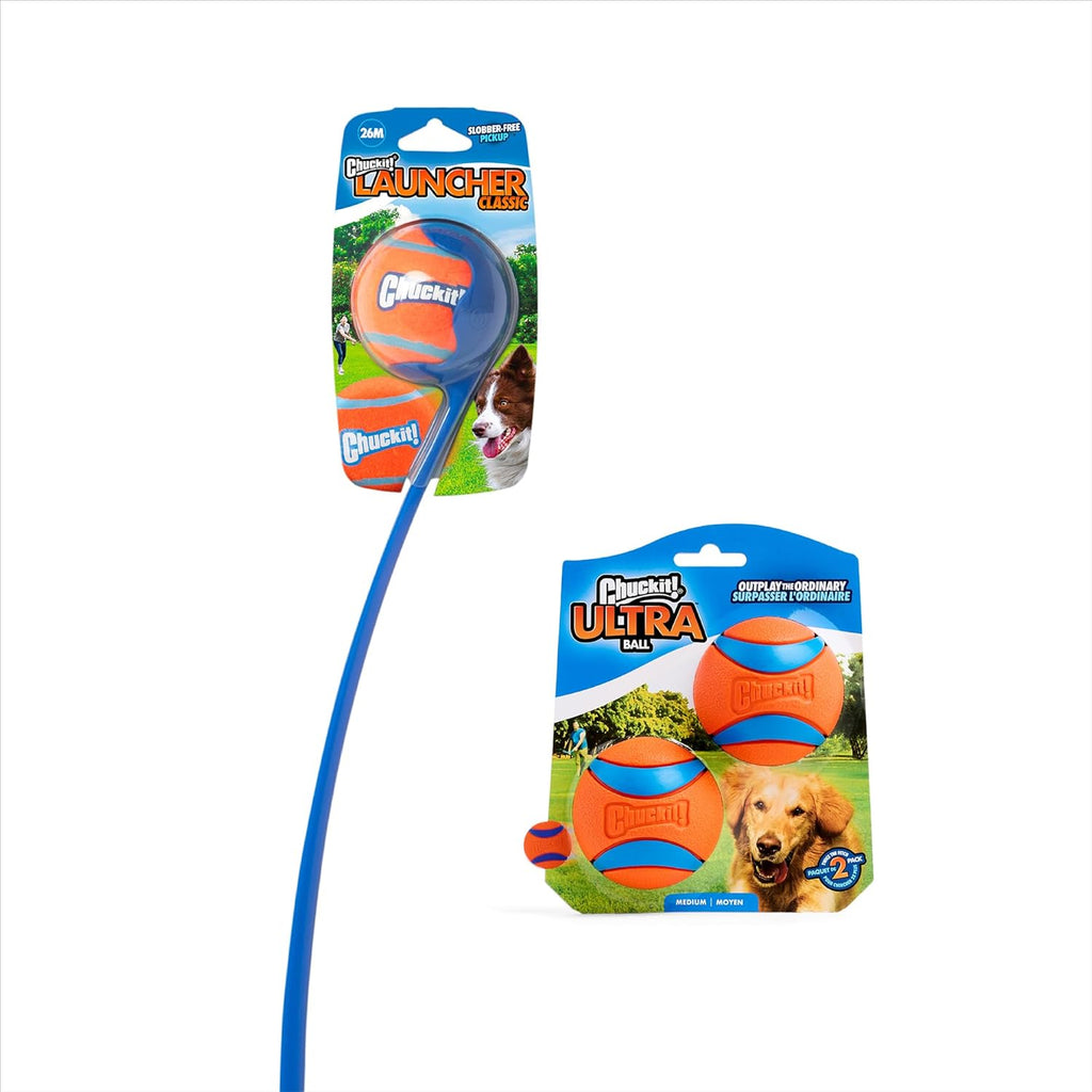 Chuckit! Paquete de pelota y lanzador Ultra para perros clásico 26M...