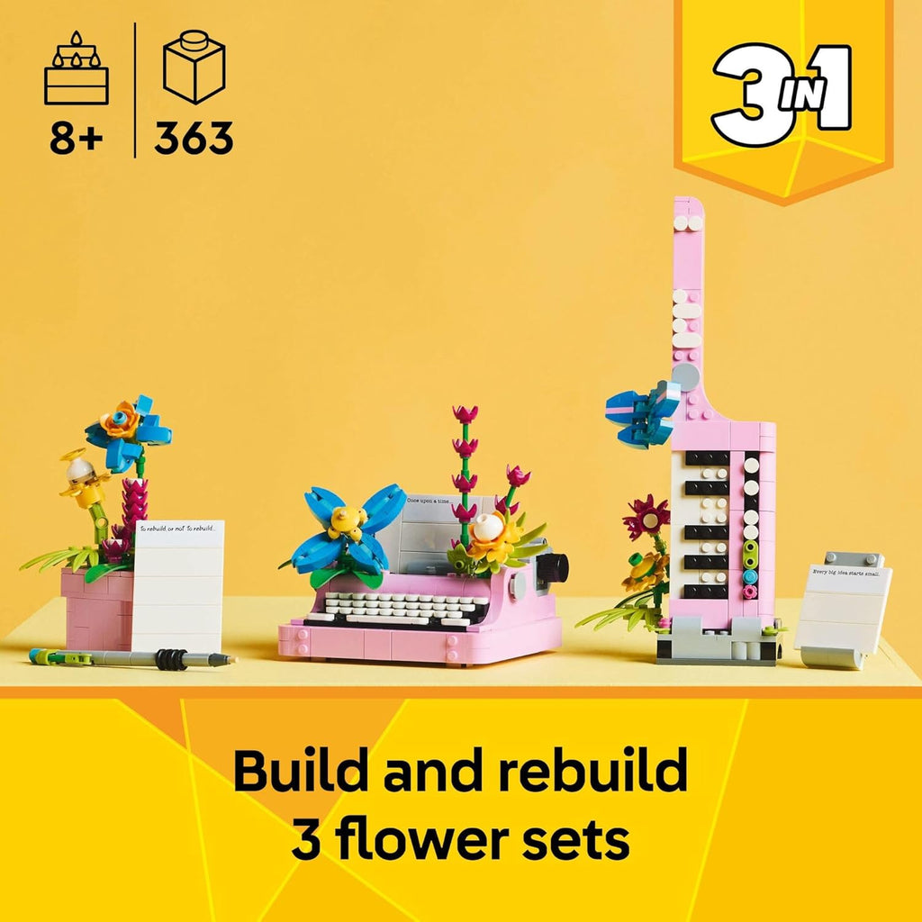 LEGO Creator 31169 - Máquina de escribir 3 en 1 con flores, juguete...