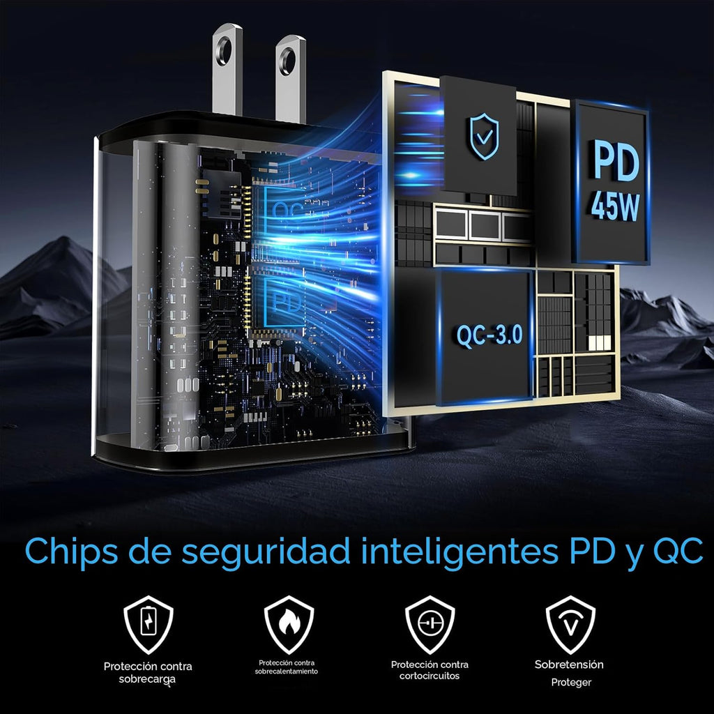 Cargador USB C súper rápido de 45 W, cargador tipo C, bloque de car...