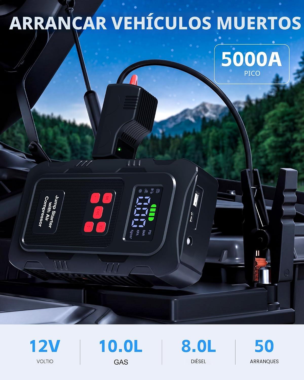 HPBS Arrancador de 5000 A con compresor de aire, arrancador portáti...