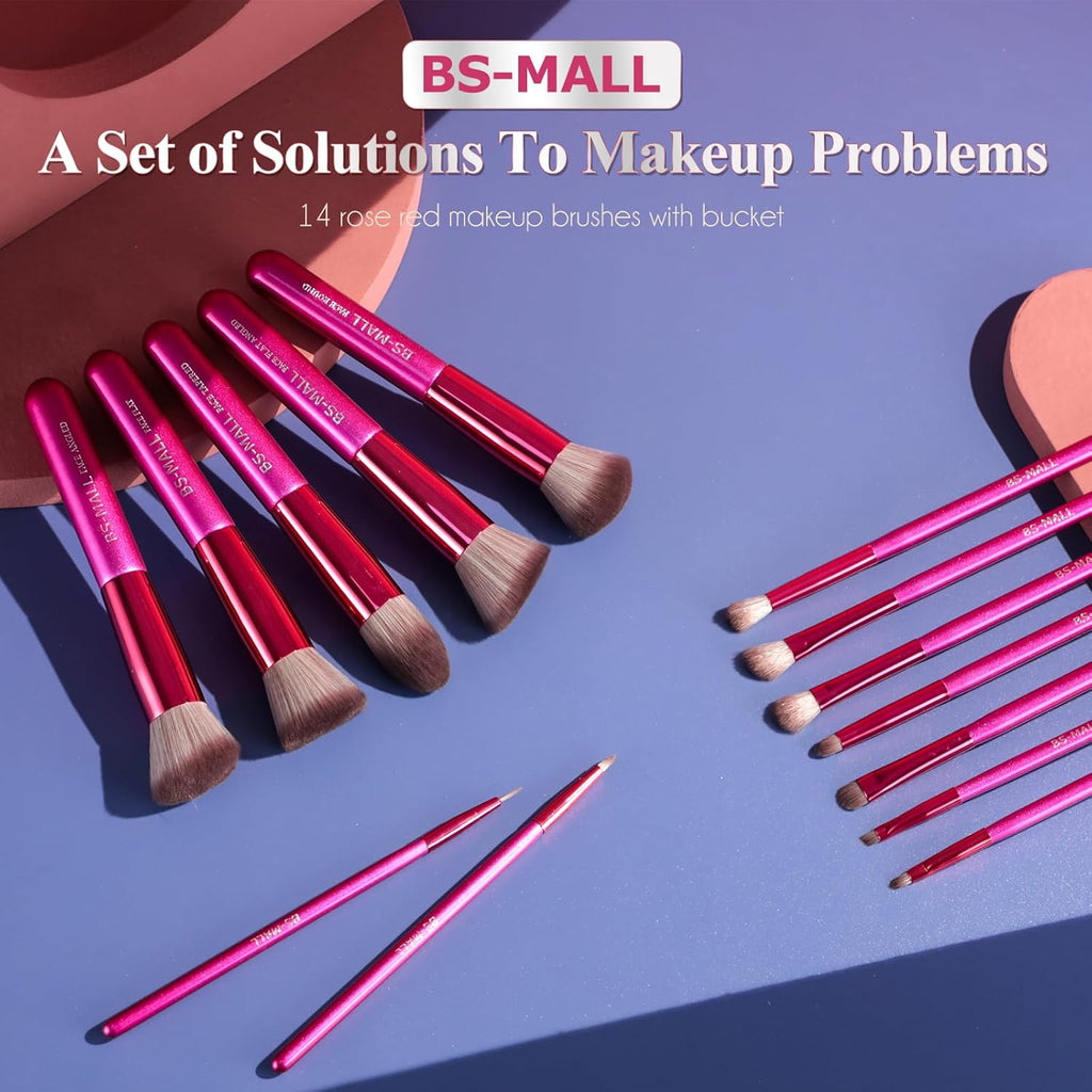 BS-MALL Pinceles de Maquillaje 14 piezas Kit de Herramientas de Maq...