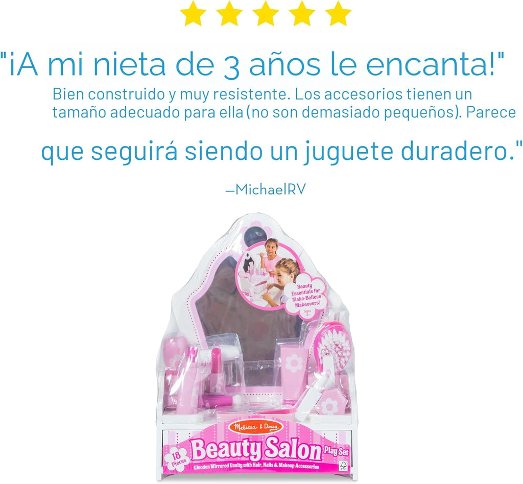 Melissa &amp; Doug Juego de madera para salón de belleza, tocador d...
