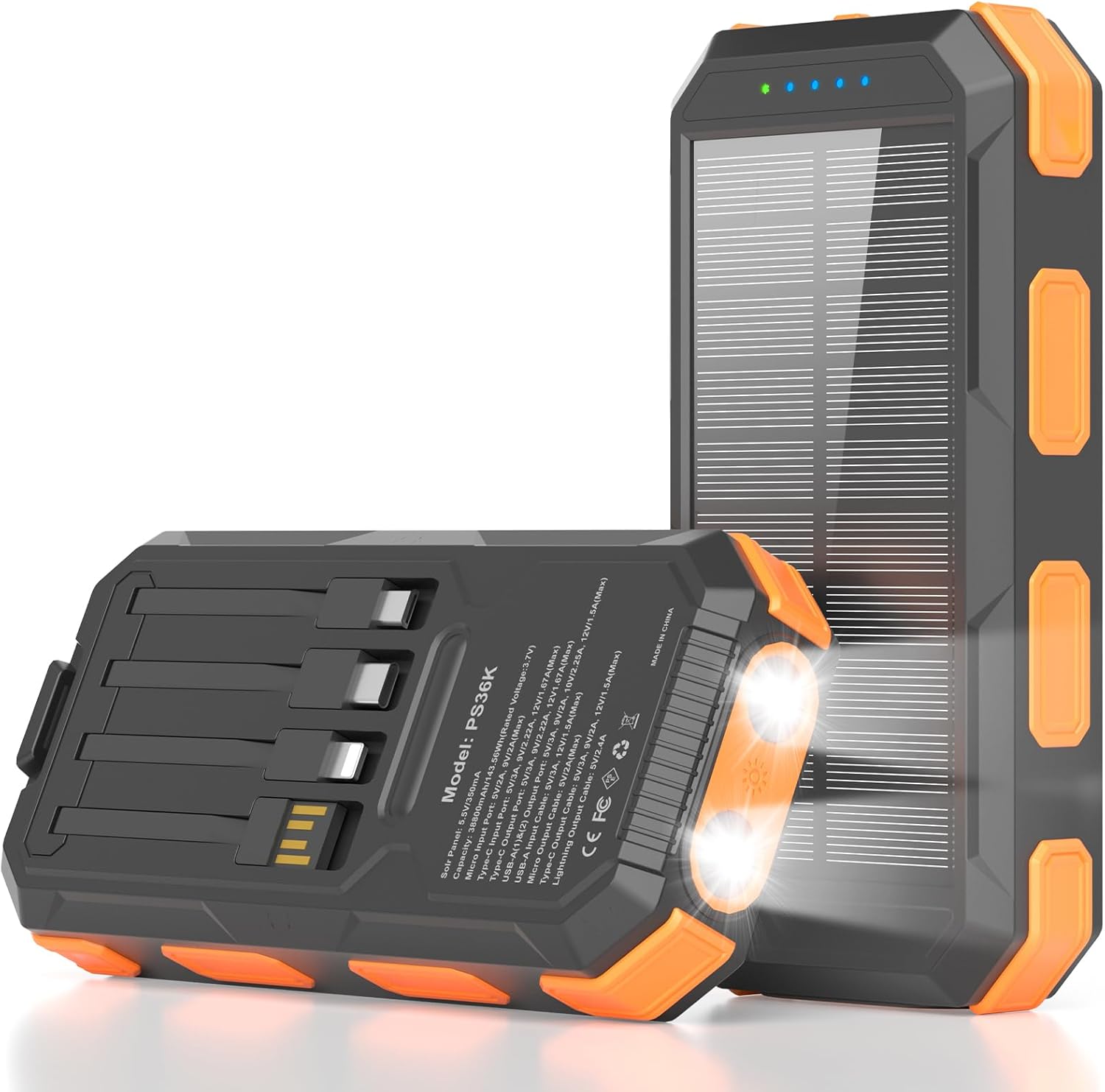 Banco de energía solar de 38800 mAh, cargador portátil, 4 cables, 4...