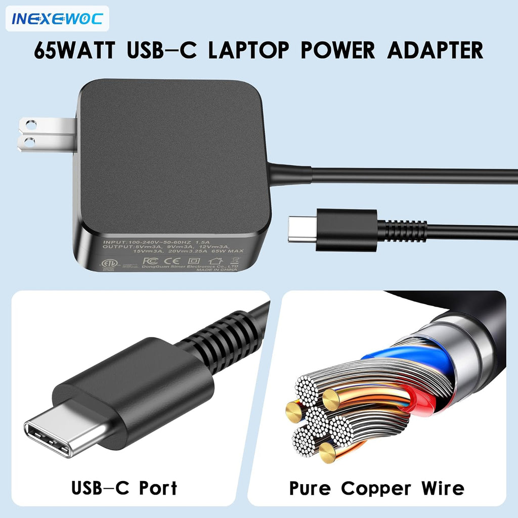 INEXEWOC Cargador USB C de 65 W para laptop compatible con MacBook...