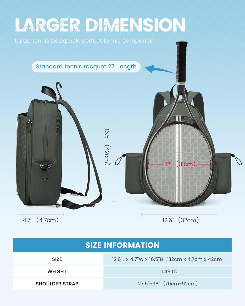 Mochila de tenis Sucipi, mochila de tenis acolchada con bandolera c...