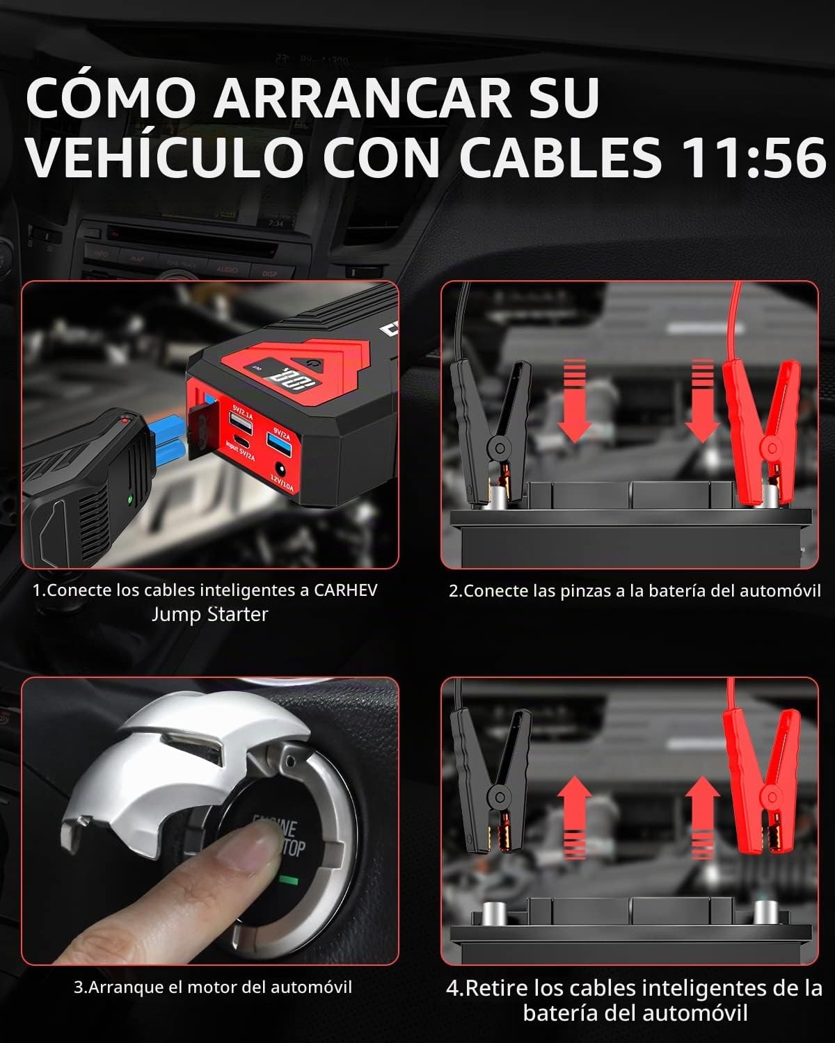 Arrancador de 3000 A, batería de coche de 24000 mAh (hasta 8.0 L de...