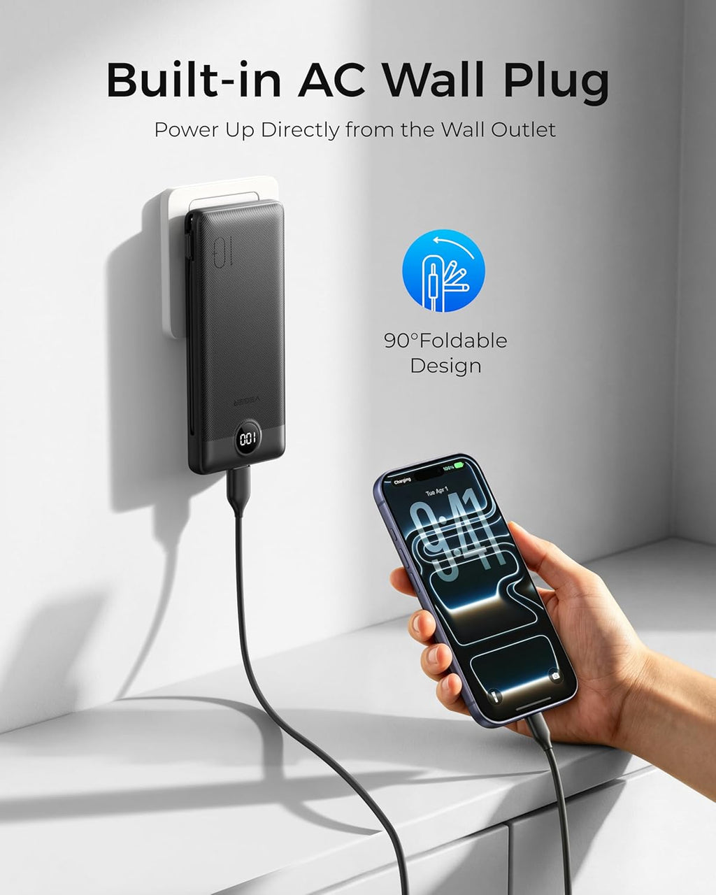 VEGER Cargador portátil para iPhone con cables integrados y enchufe...