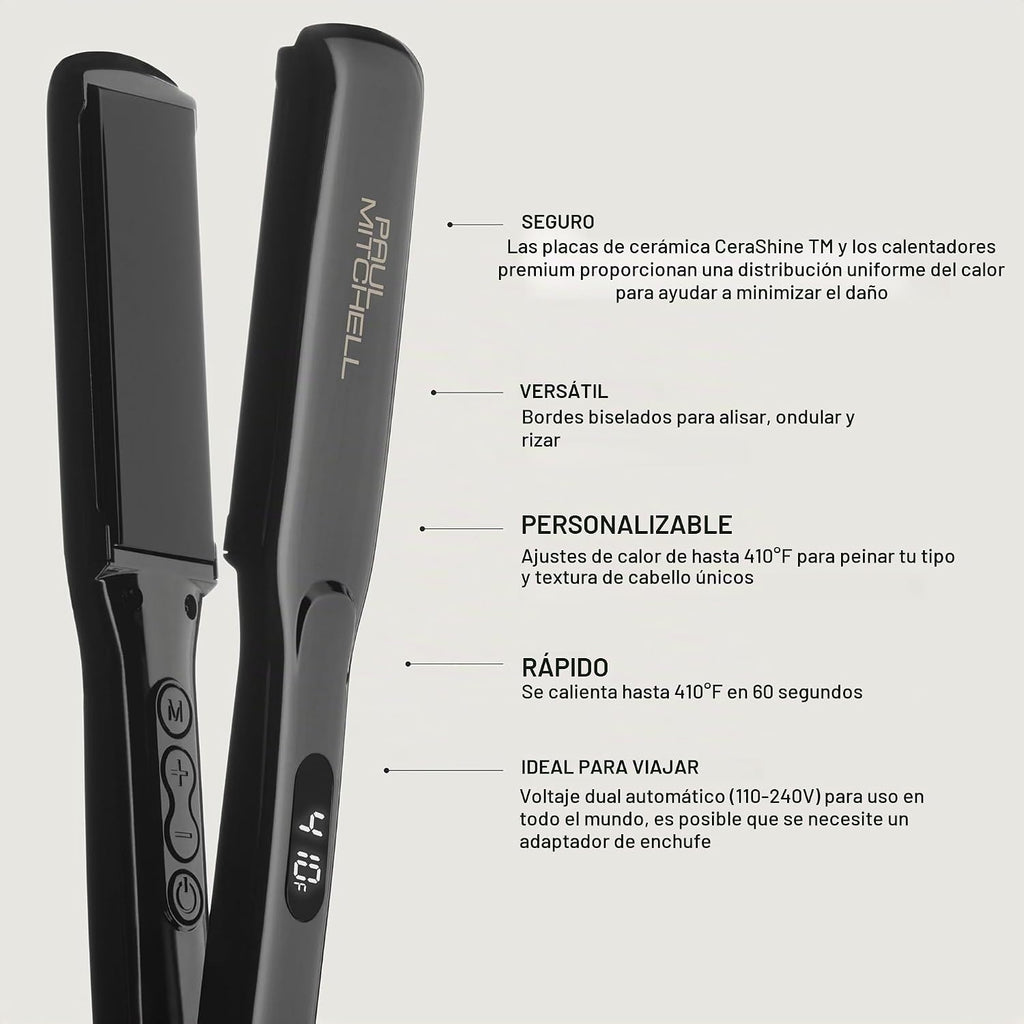 Plancha alisadora de cerámica Paul Mitchell Smooth+, ajustes de cal...