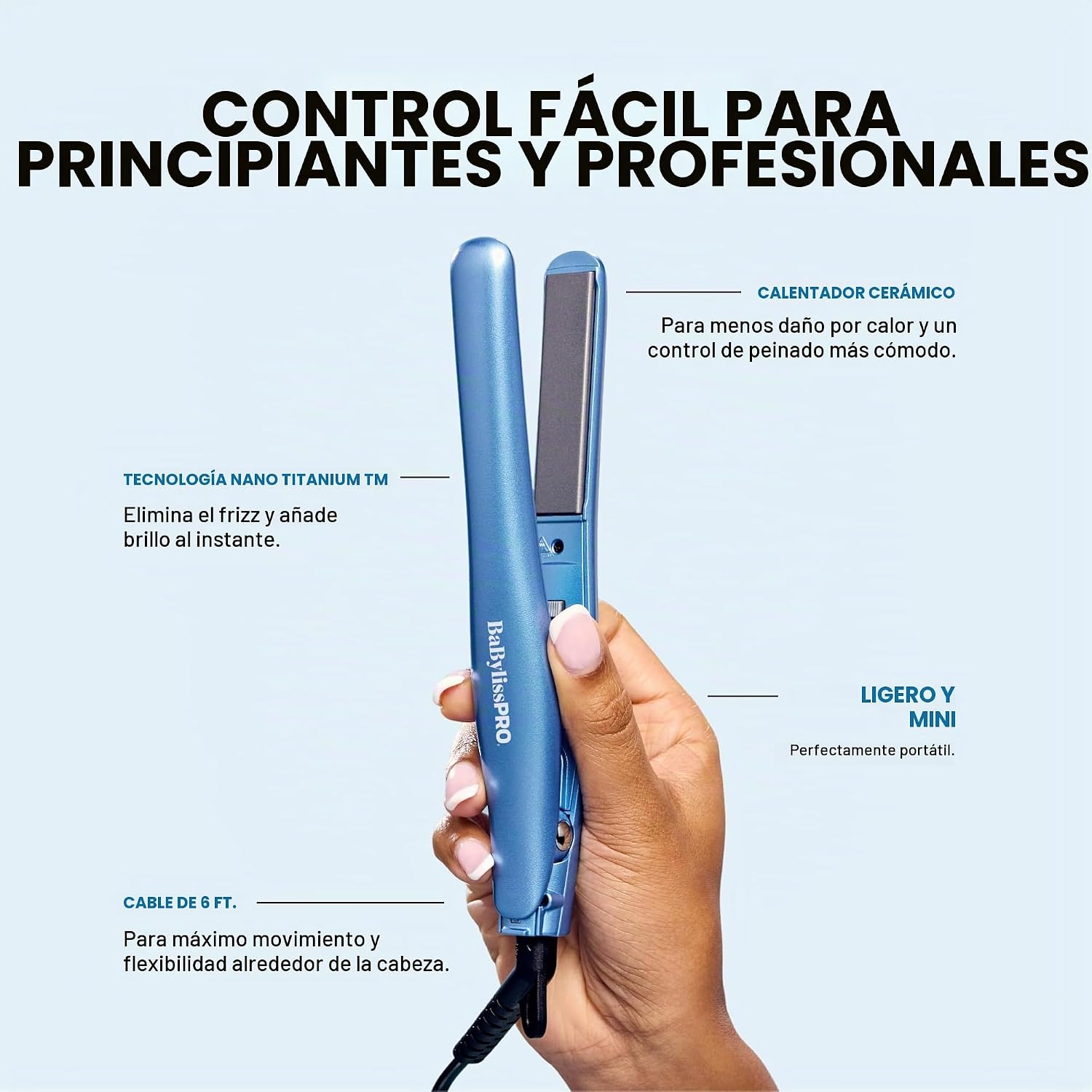 BaBylissPRO Mini plancha plana para el cabello | Plancha plana para...