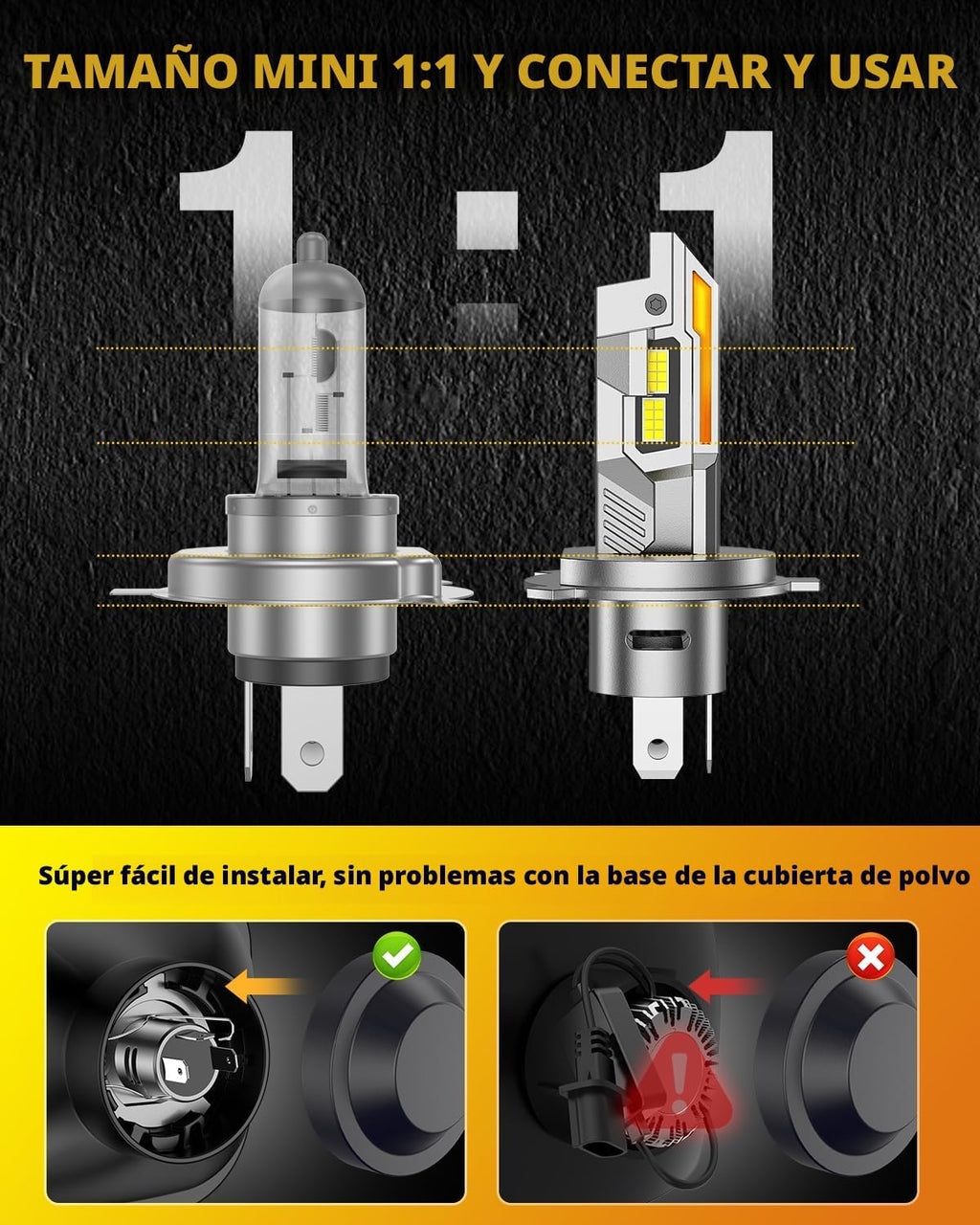 Termitor Bombillas H4\/9003\/HB2, 120,000 lm 18X Ultra brillo, paqu...