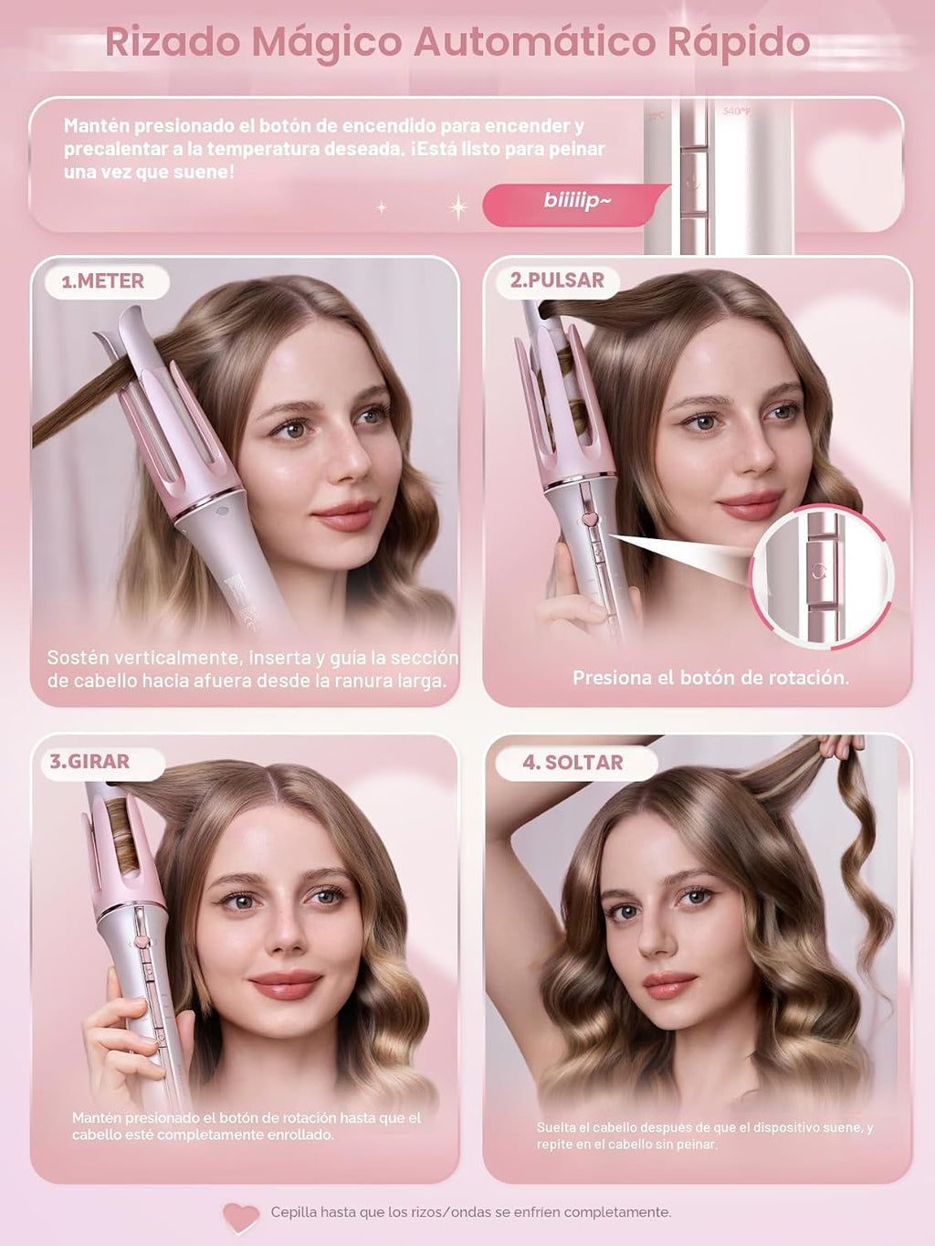 SHEGLAM Rizador de pelo rosa automático, regalo para mujer (Rosa, 1...