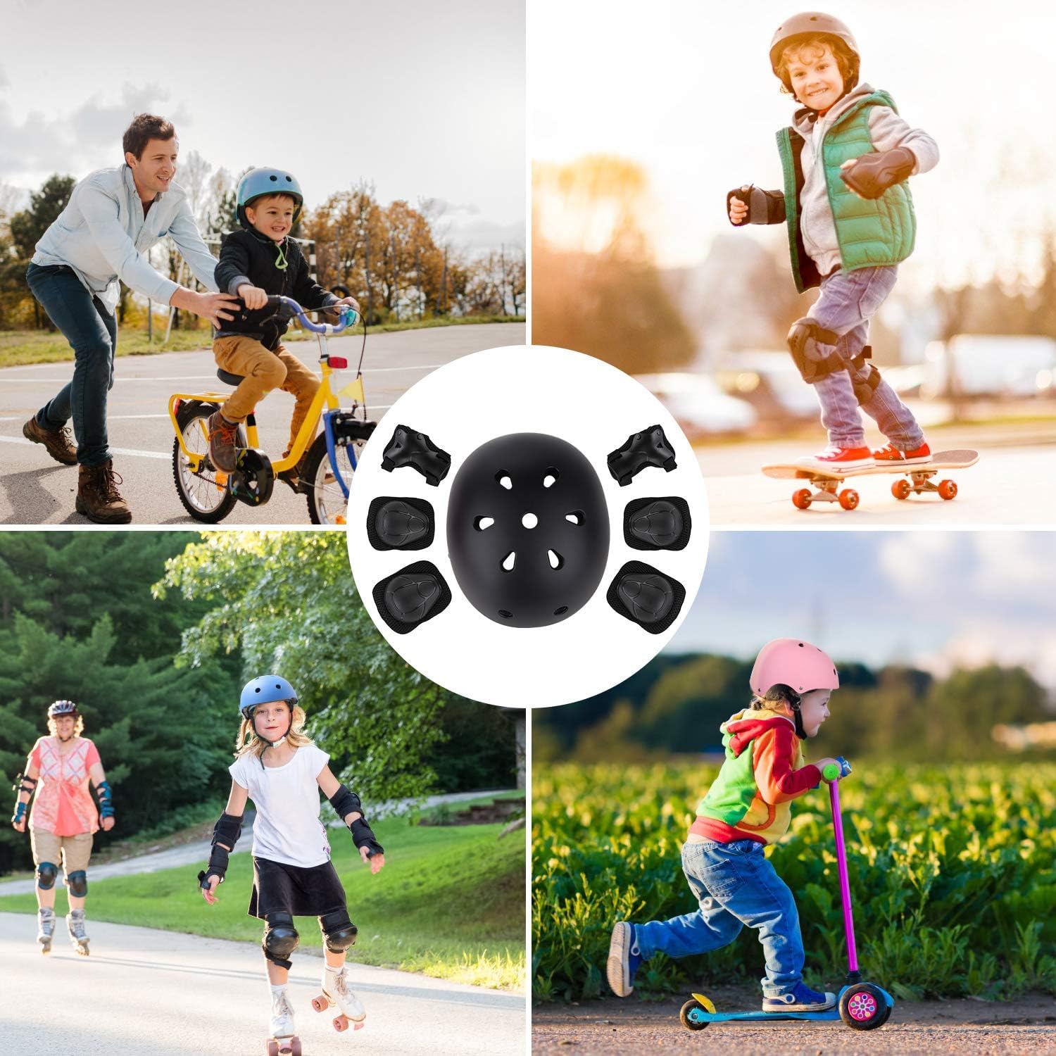 WayEee Juego de casco de bicicleta para niños, rodilleras, equipo d...