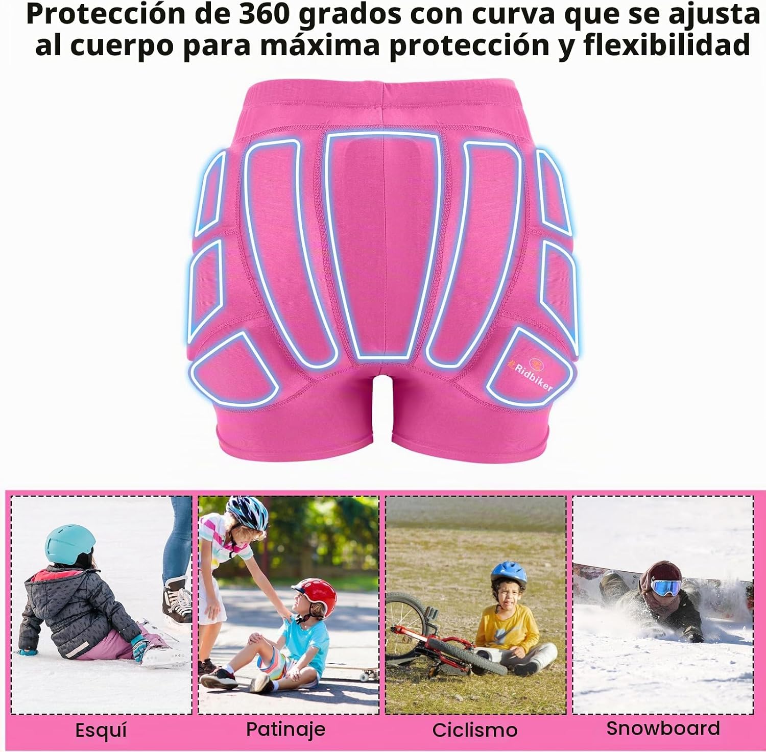 Pantalones cortos para niños, almohadillas de protección de cadera...