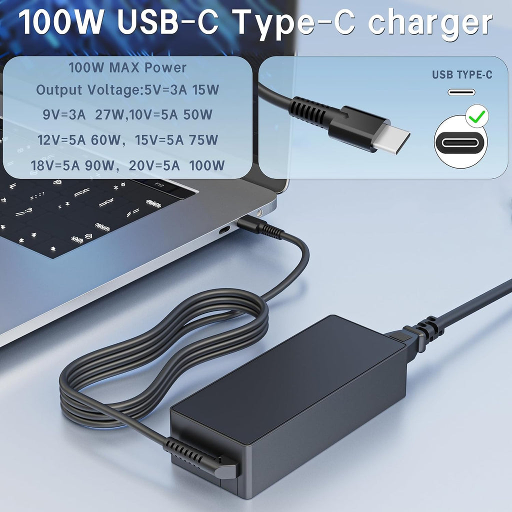 TUXIFPKU Cargador USB C para laptop de 100 W, tipo C, carga rápida,...